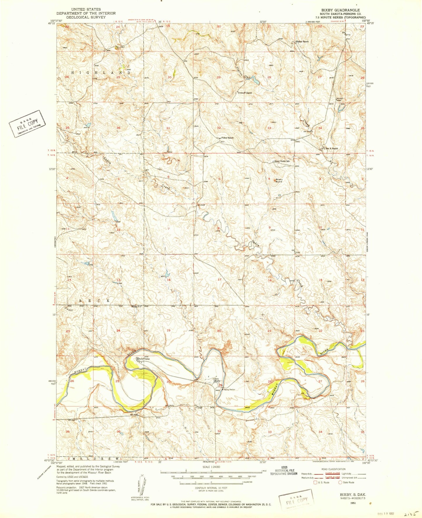 Classic USGS Bixby South Dakota 7.5'x7.5' Topo Map Image