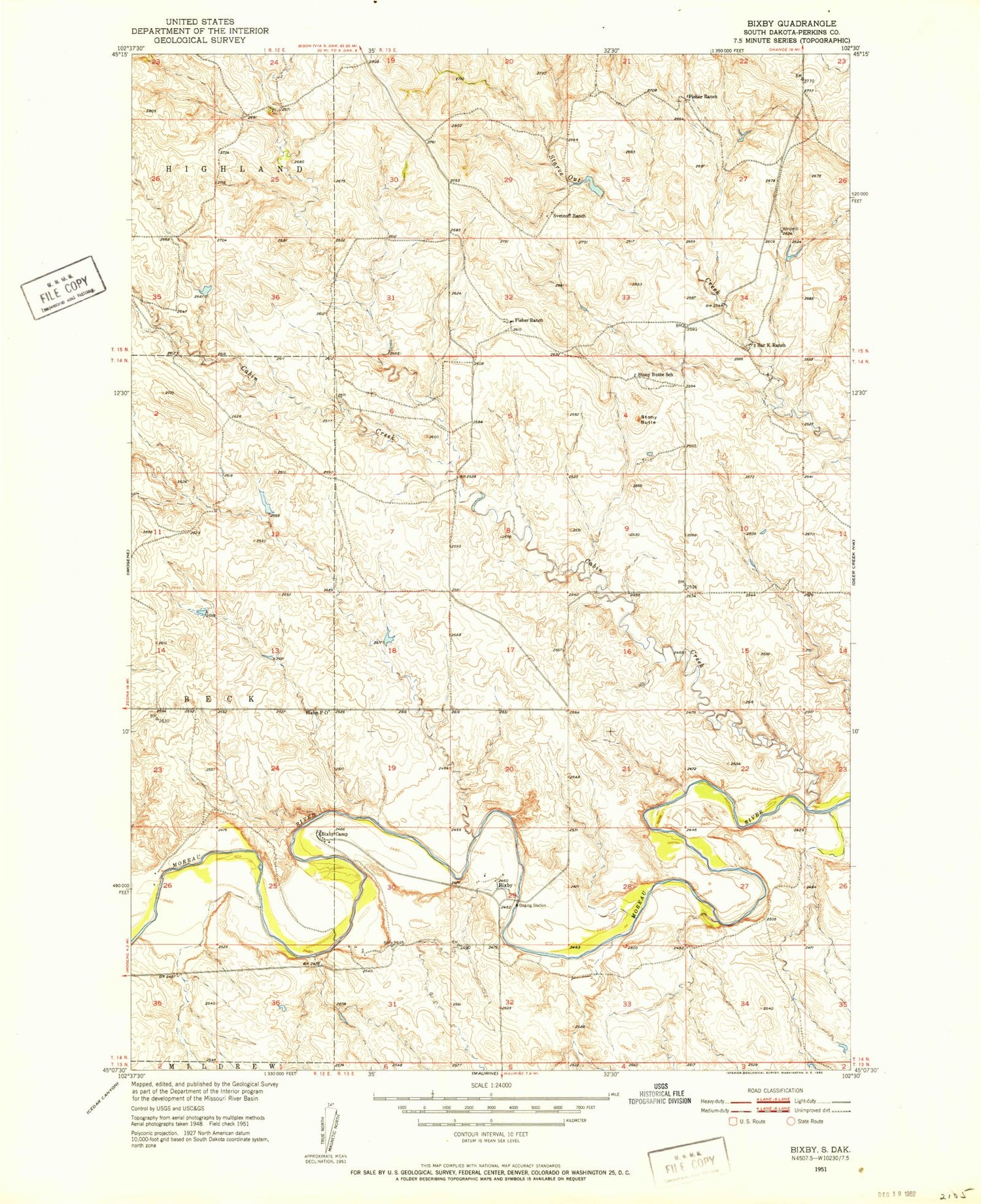 Classic USGS Bixby South Dakota 7.5'x7.5' Topo Map Image