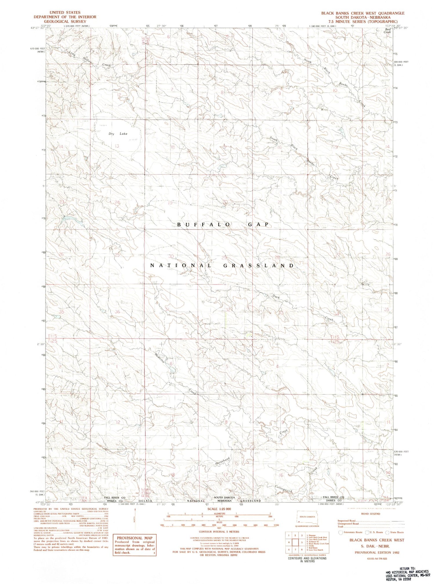 Classic USGS Black Banks Creek West South Dakota 7.5'x7.5' Topo Map Image