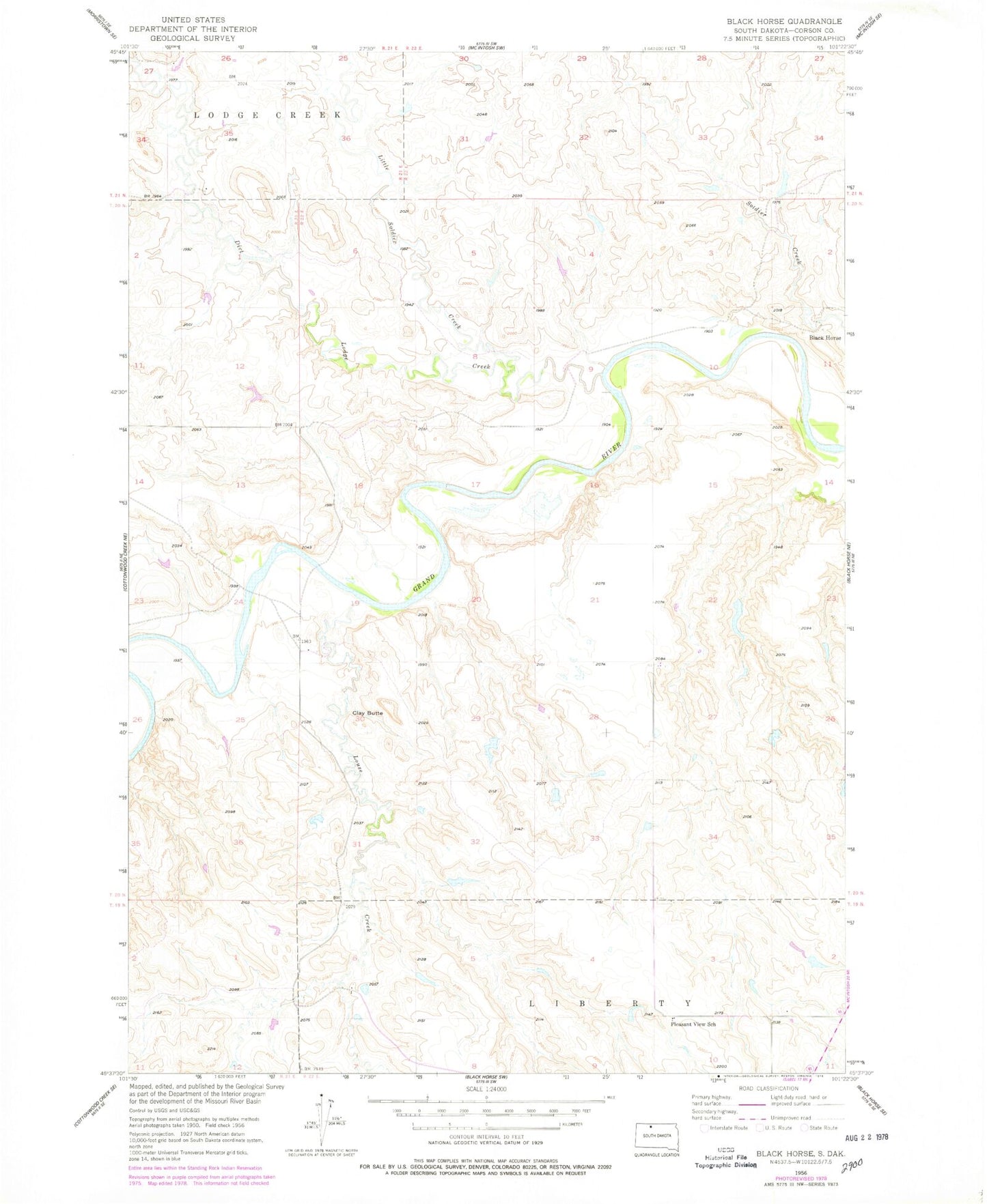 Classic USGS Black Horse South Dakota 7.5'x7.5' Topo Map Image