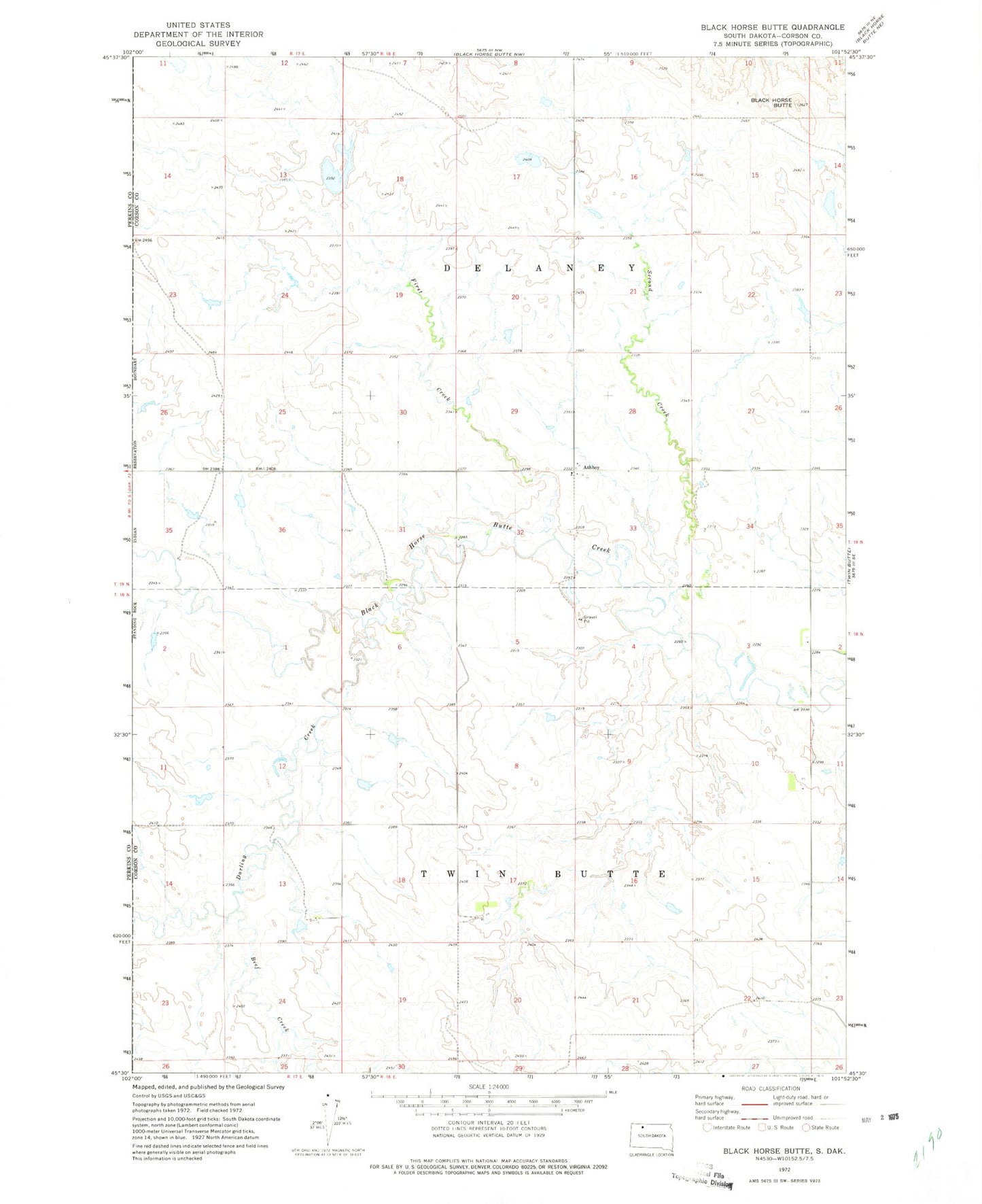 Classic USGS Black Horse Butte South Dakota 7.5'x7.5' Topo Map Image