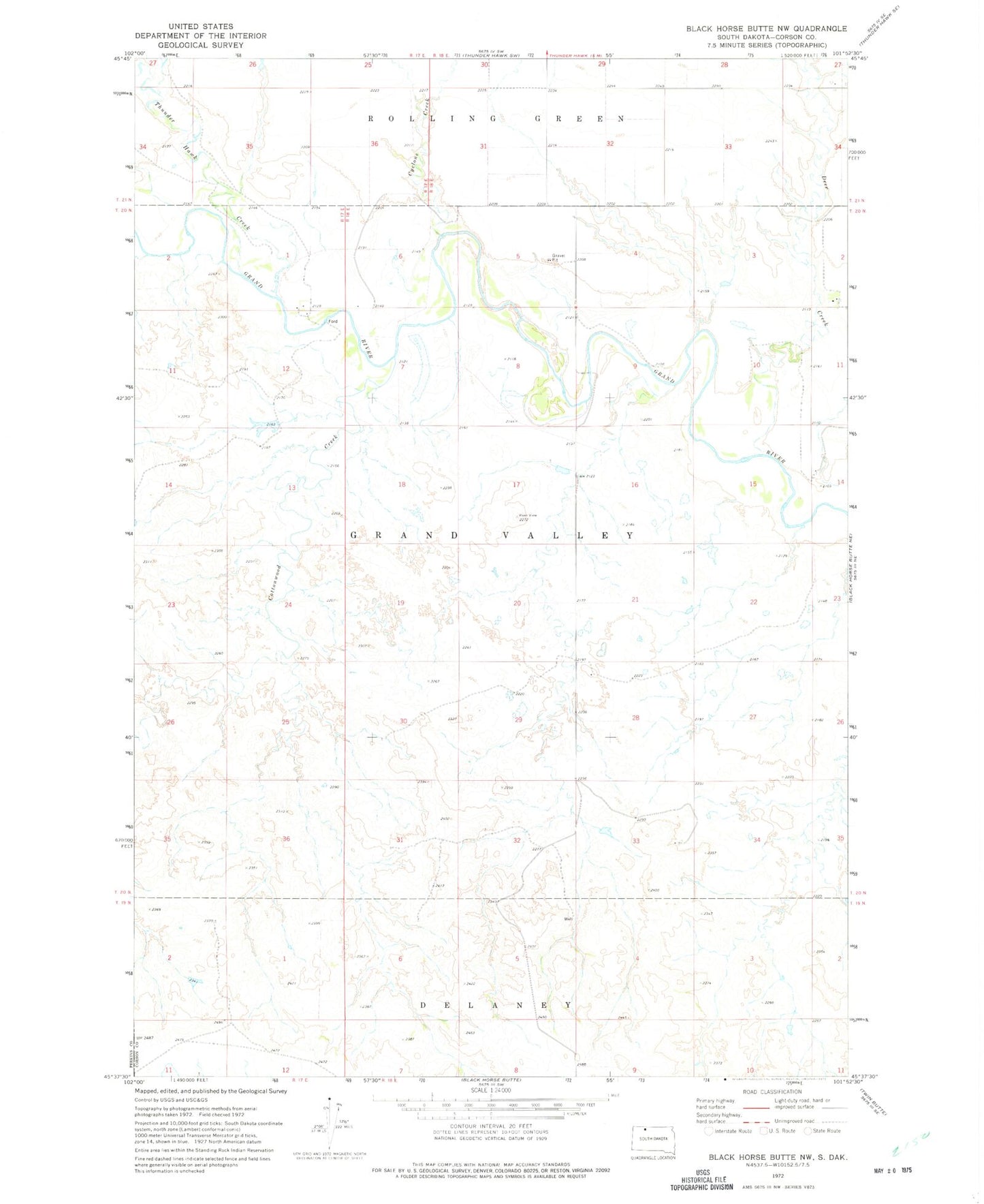 Classic USGS Black Horse Butte NW South Dakota 7.5'x7.5' Topo Map Image