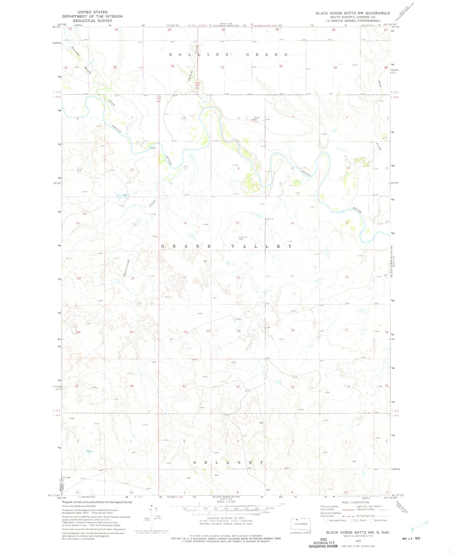 Classic USGS Black Horse Butte NW South Dakota 7.5'x7.5' Topo Map Image