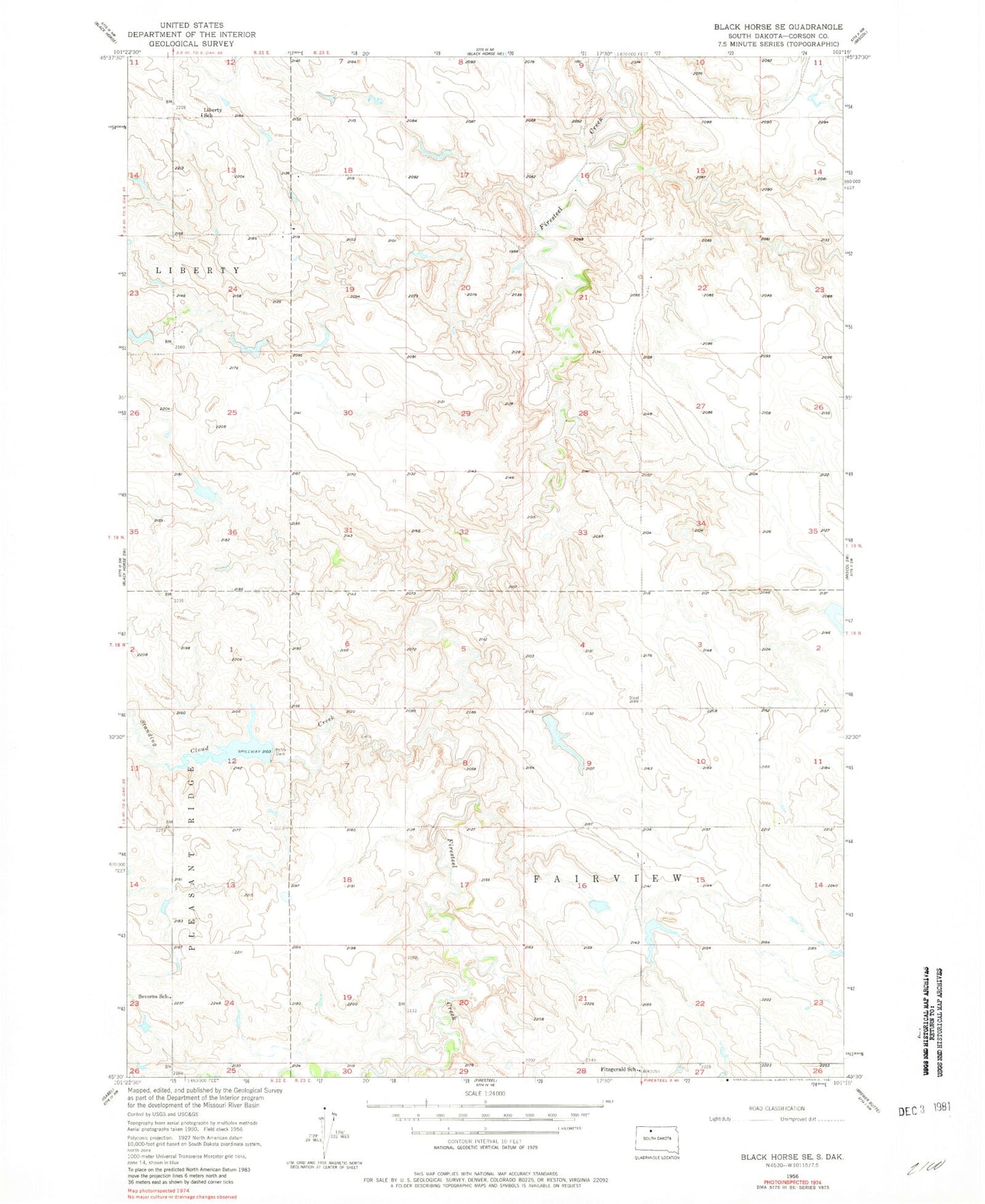 Classic USGS Black Horse SE South Dakota 7.5'x7.5' Topo Map Image