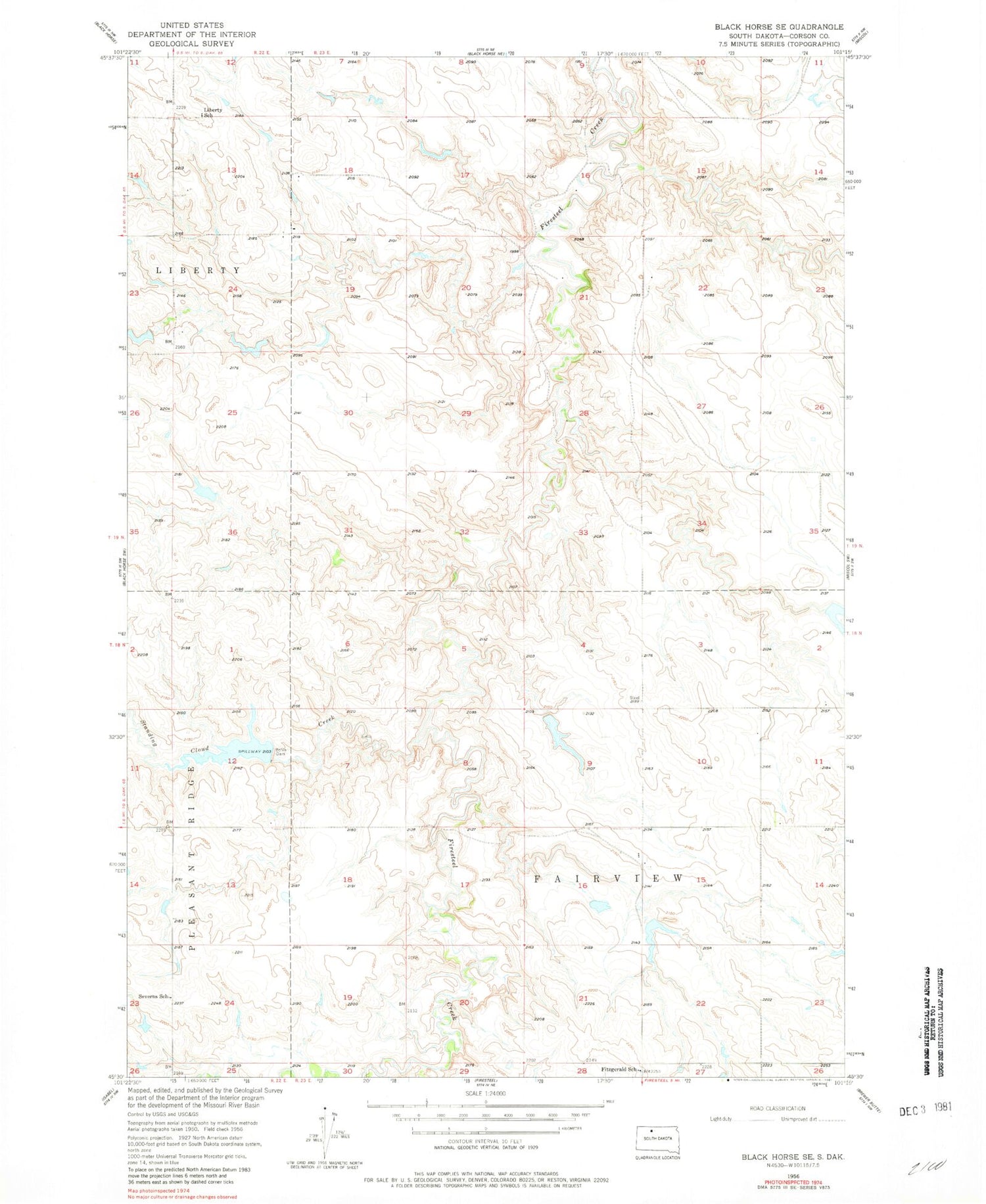 Classic USGS Black Horse SE South Dakota 7.5'x7.5' Topo Map Image