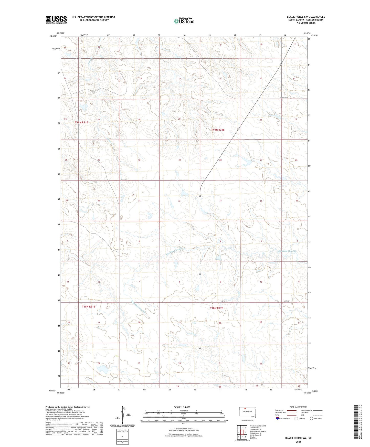 Black Horse SW South Dakota US Topo Map Image