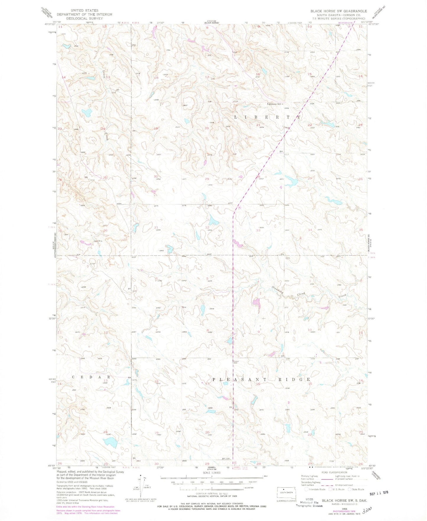 Classic USGS Black Horse SW South Dakota 7.5'x7.5' Topo Map Image