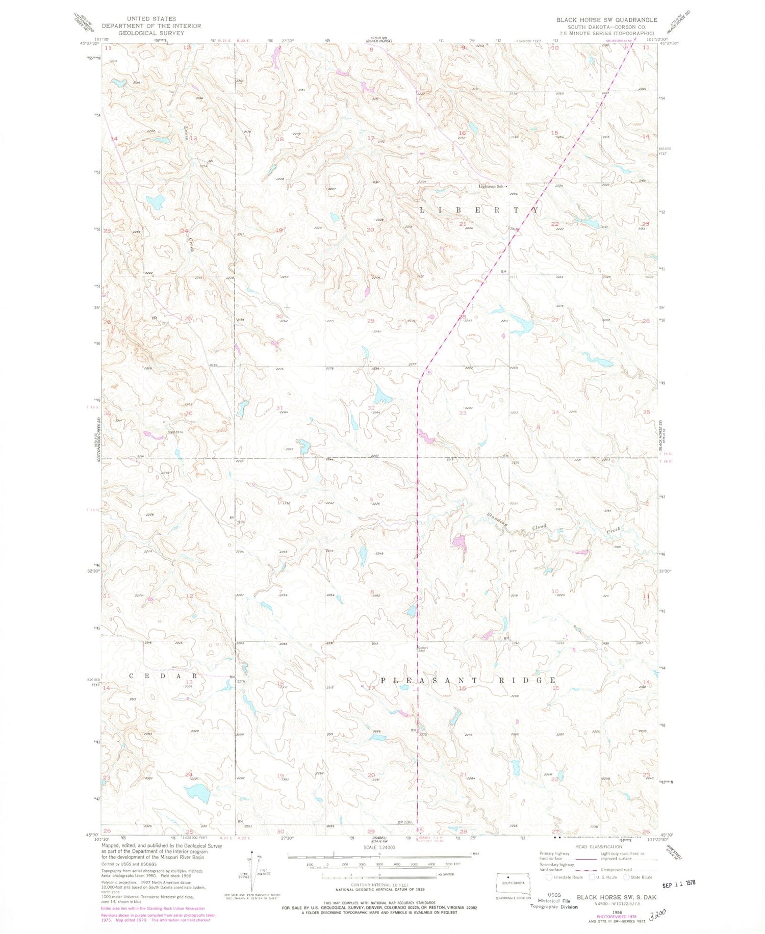 Classic USGS Black Horse SW South Dakota 7.5'x7.5' Topo Map Image