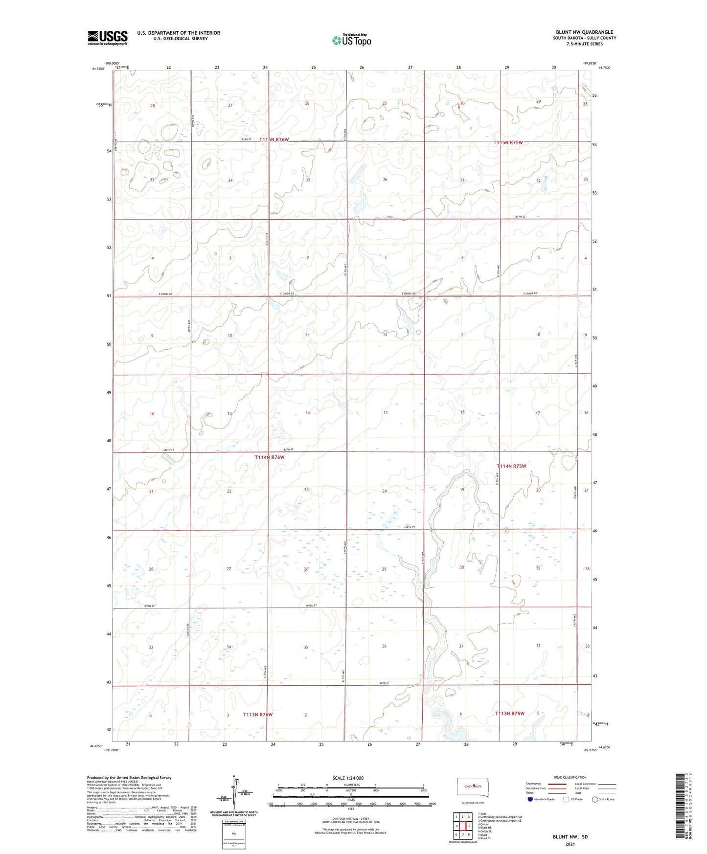 Blunt NW South Dakota US Topo Map Image