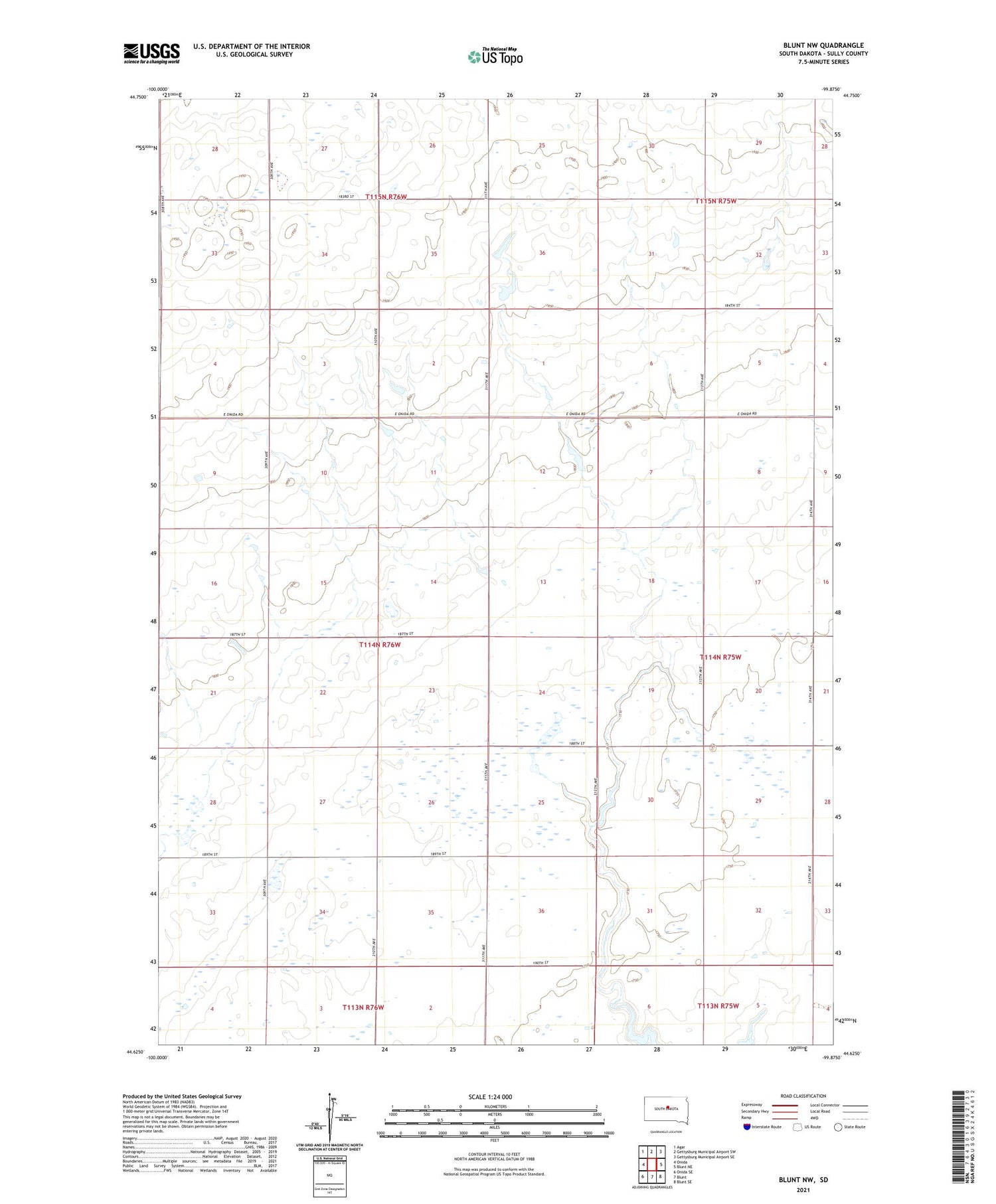 Blunt NW South Dakota US Topo Map Image