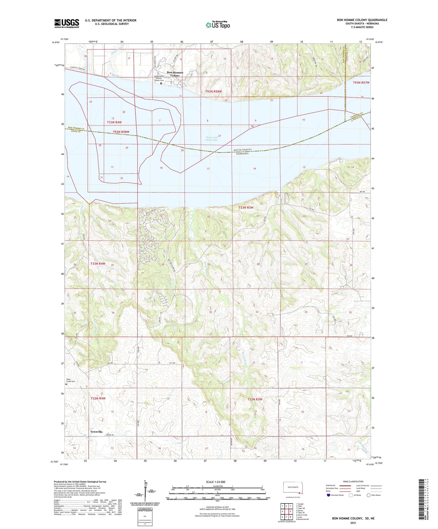 Bon Homme Colony South Dakota US Topo Map Image
