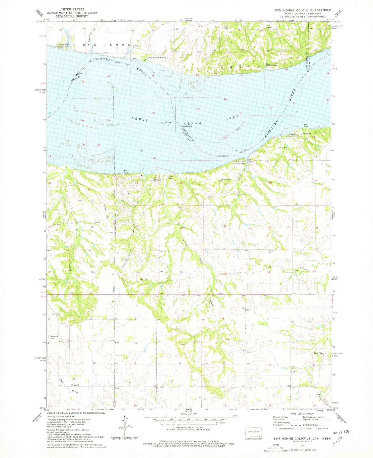 Classic USGS Bon Homme Colony South Dakota 7.5'x7.5' Topo Map Image