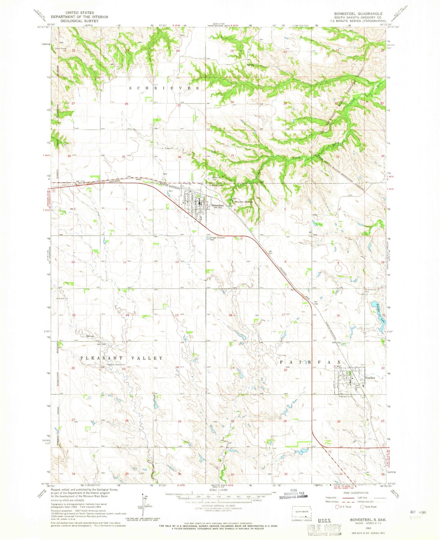 Classic USGS Bonesteel South Dakota 7.5'x7.5' Topo Map Image