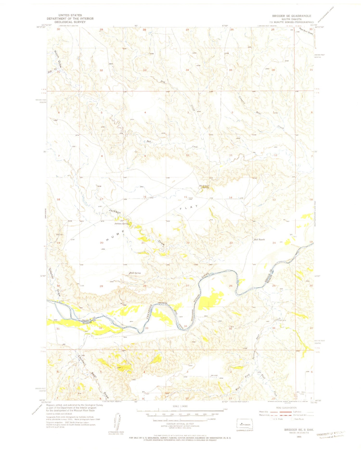 Classic USGS Bridger SE South Dakota 7.5'x7.5' Topo Map Image