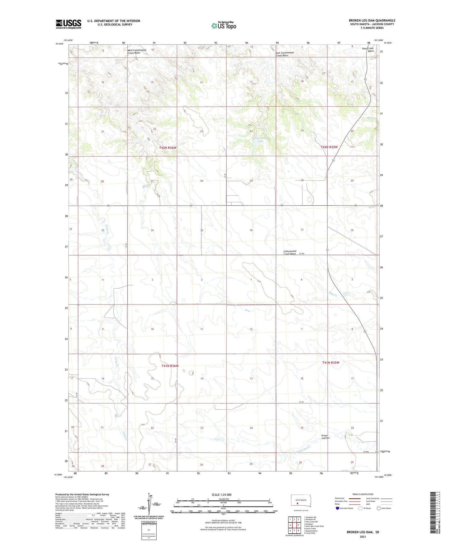 Broken Leg Dam South Dakota US Topo Map Image