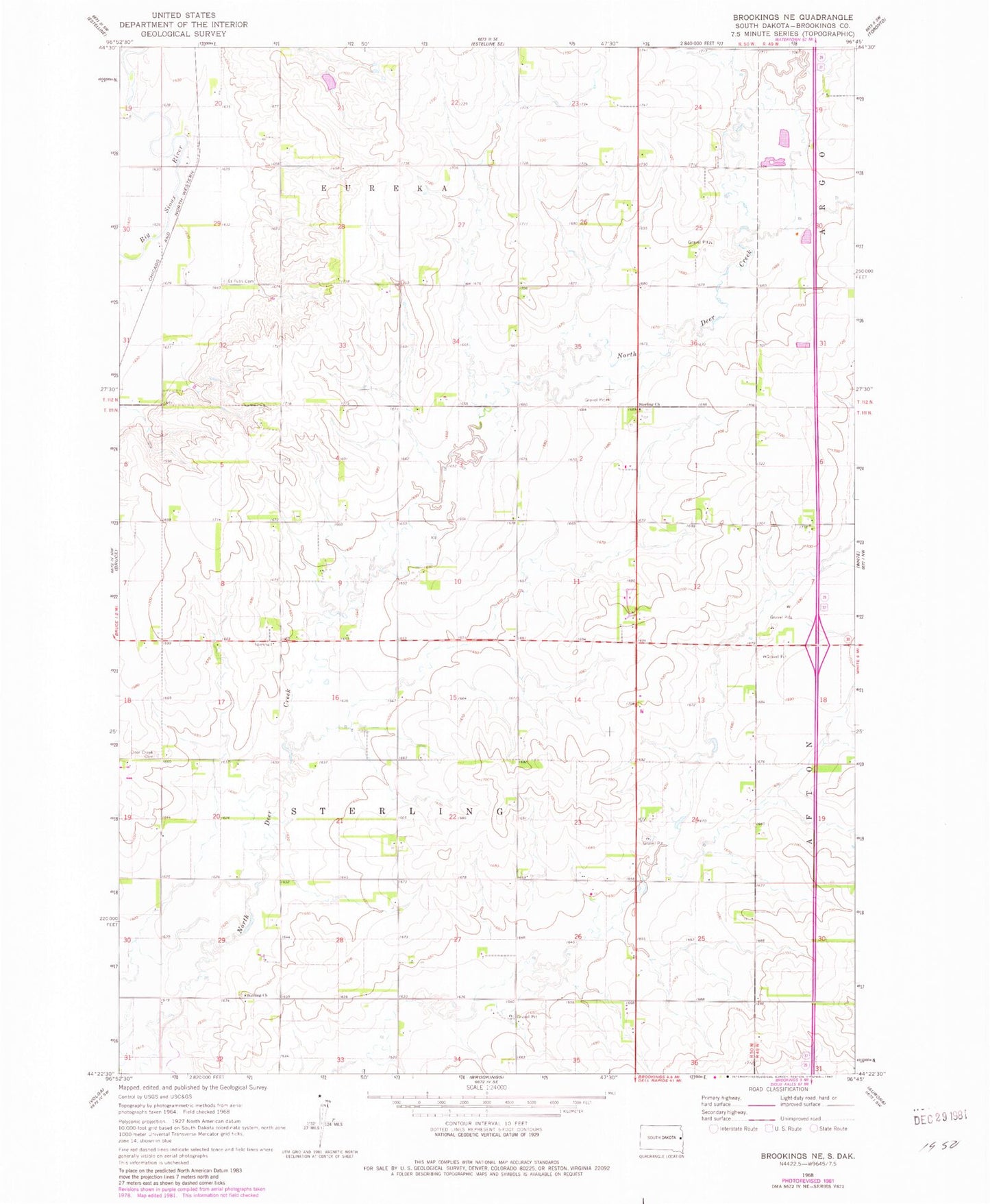 Classic USGS Brookings NE South Dakota 7.5'x7.5' Topo Map Image