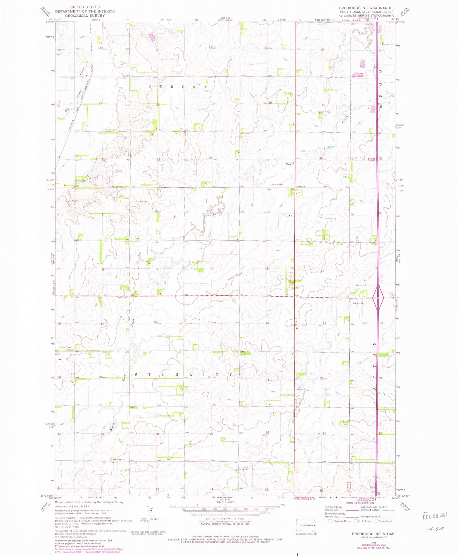 Classic USGS Brookings NE South Dakota 7.5'x7.5' Topo Map Image