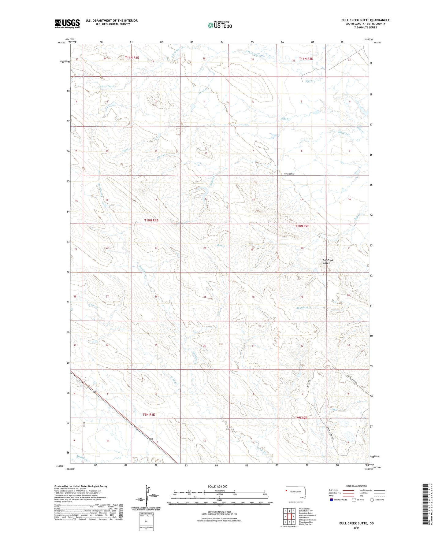 Bull Creek Butte South Dakota US Topo Map Image
