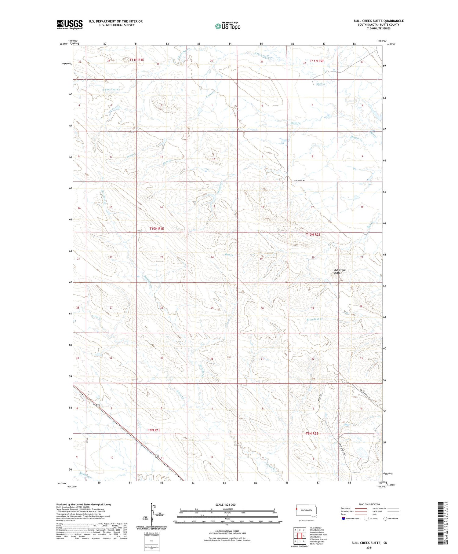 Bull Creek Butte South Dakota US Topo Map Image