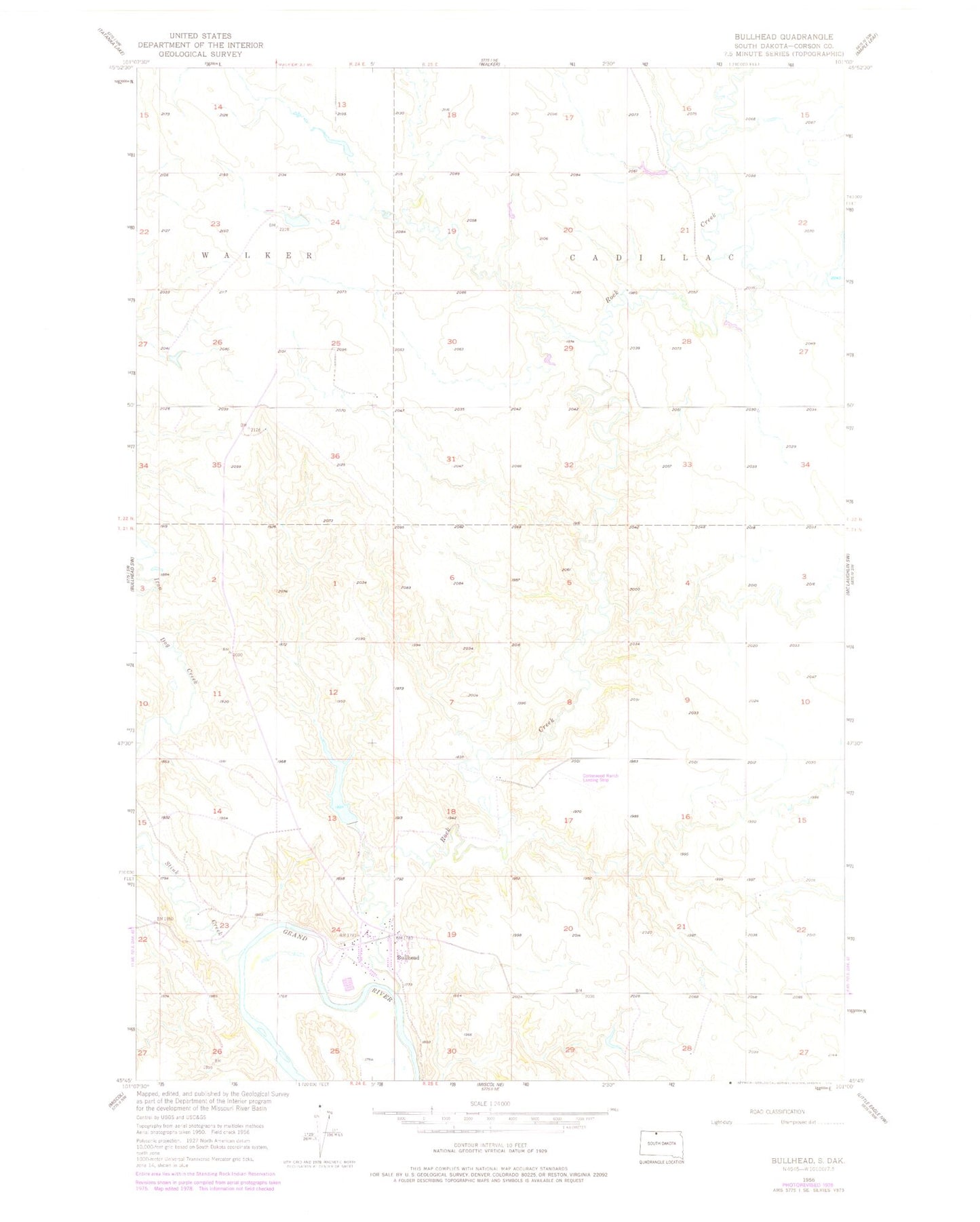 Classic USGS Bullhead South Dakota 7.5'x7.5' Topo Map Image