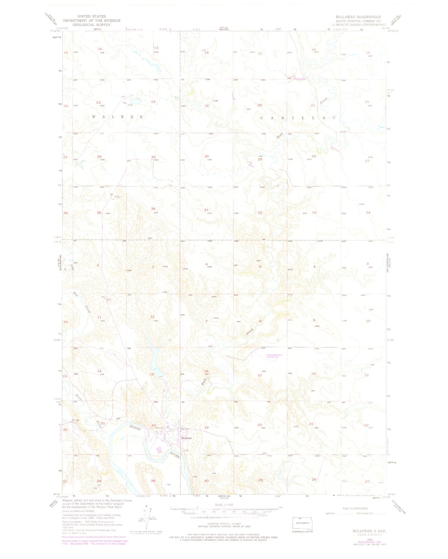 Classic USGS Bullhead South Dakota 7.5'x7.5' Topo Map Image