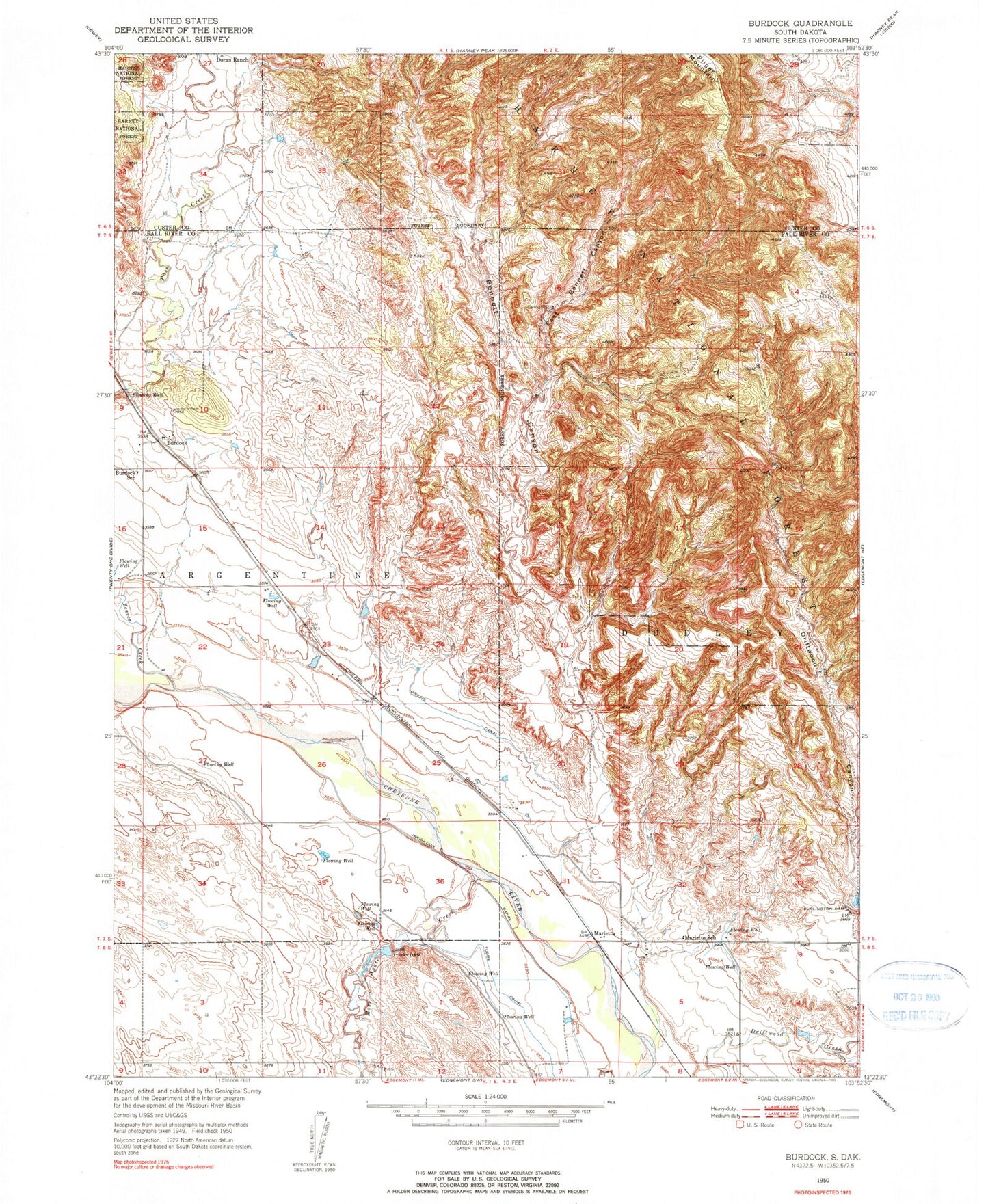 Classic USGS Burdock South Dakota 7.5'x7.5' Topo Map Image