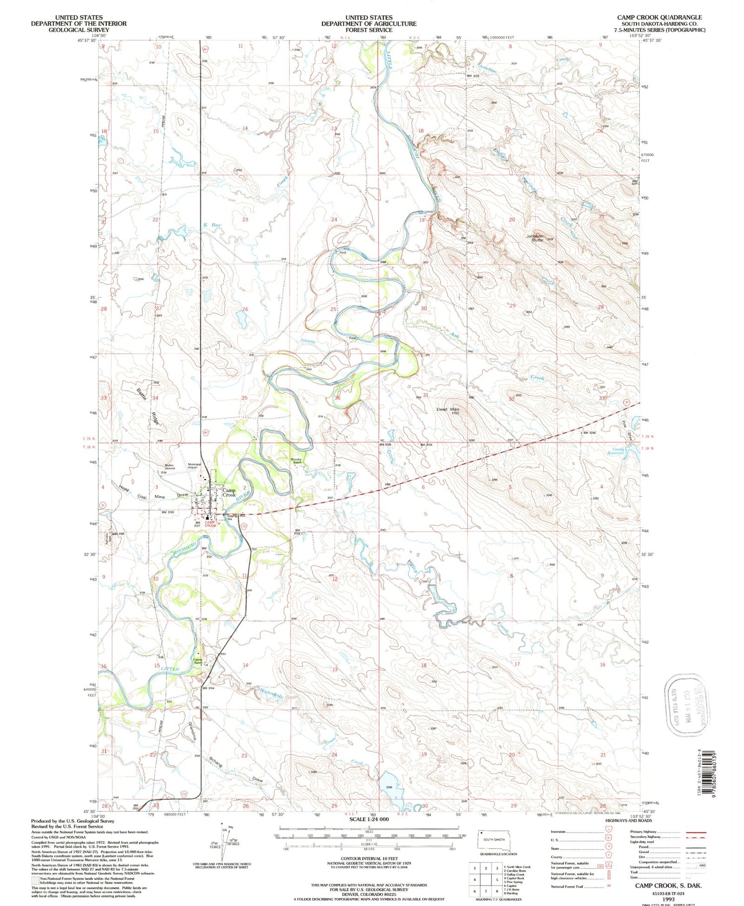 Classic USGS Camp Crook South Dakota 7.5'x7.5' Topo Map Image