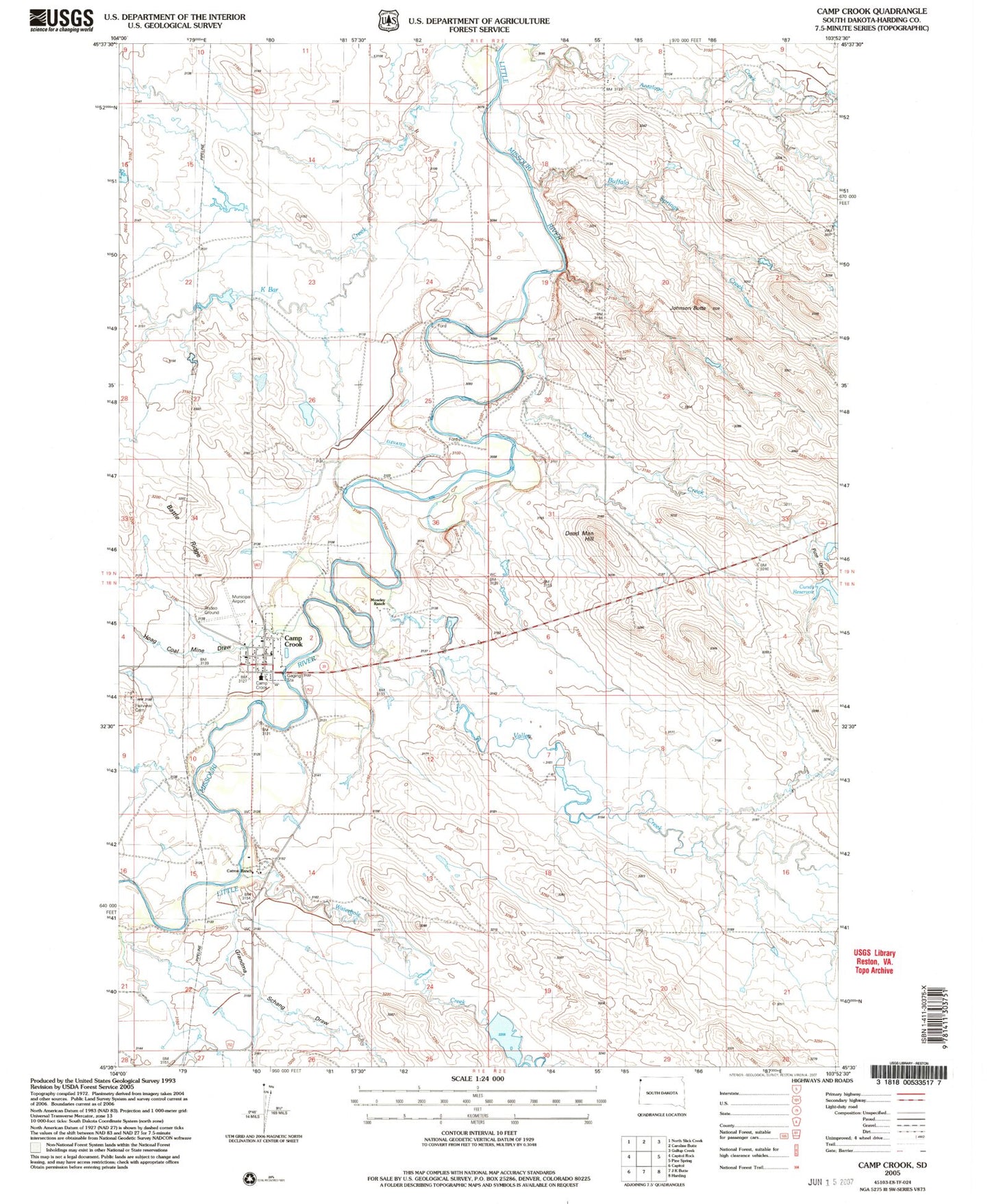 Classic USGS Camp Crook South Dakota 7.5'x7.5' Topo Map Image