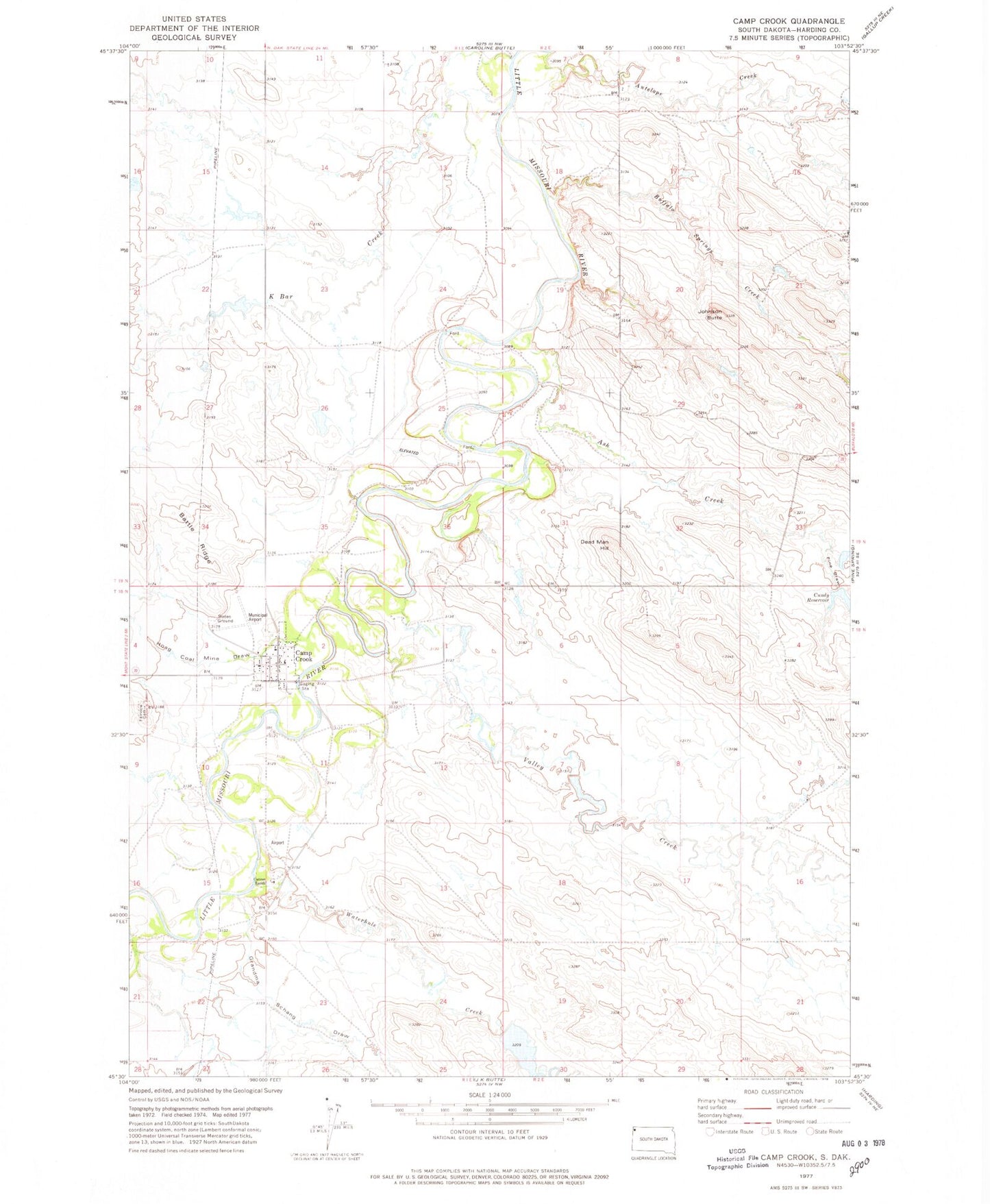 Classic USGS Camp Crook South Dakota 7.5'x7.5' Topo Map Image