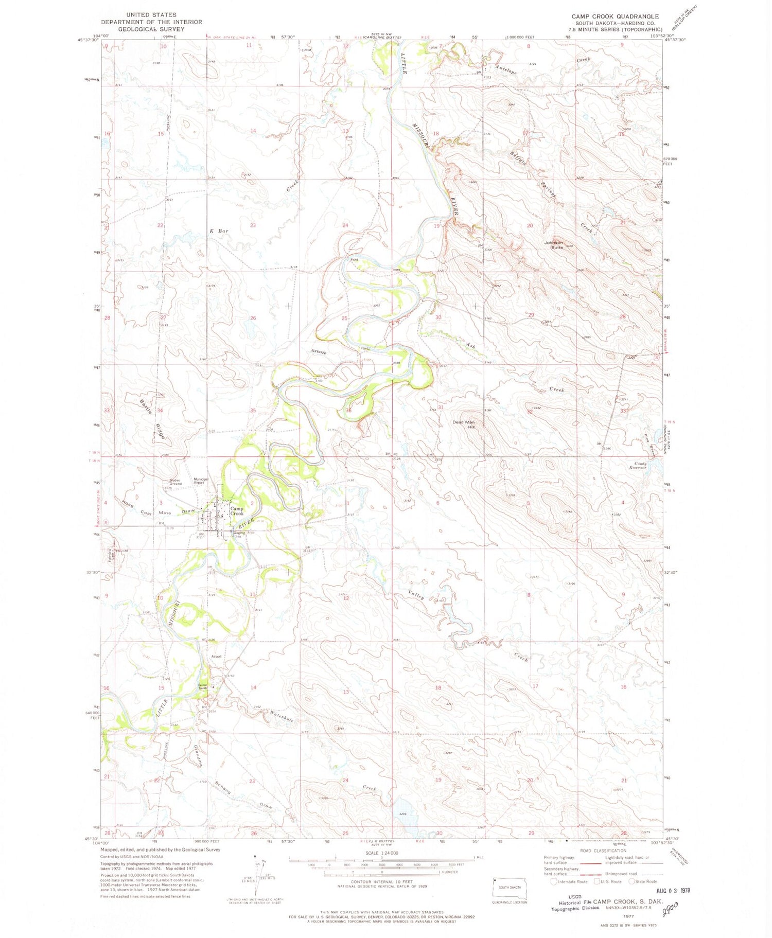 Classic USGS Camp Crook South Dakota 7.5'x7.5' Topo Map Image