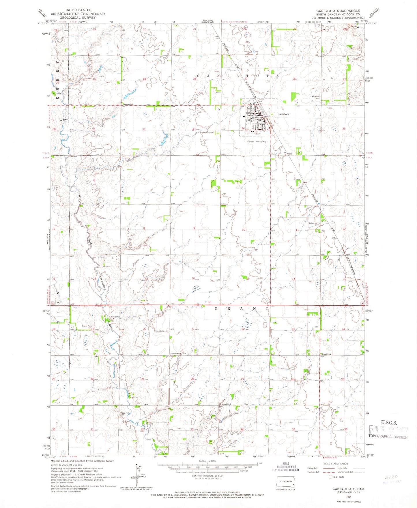 Classic USGS Canistota South Dakota 7.5'x7.5' Topo Map Image