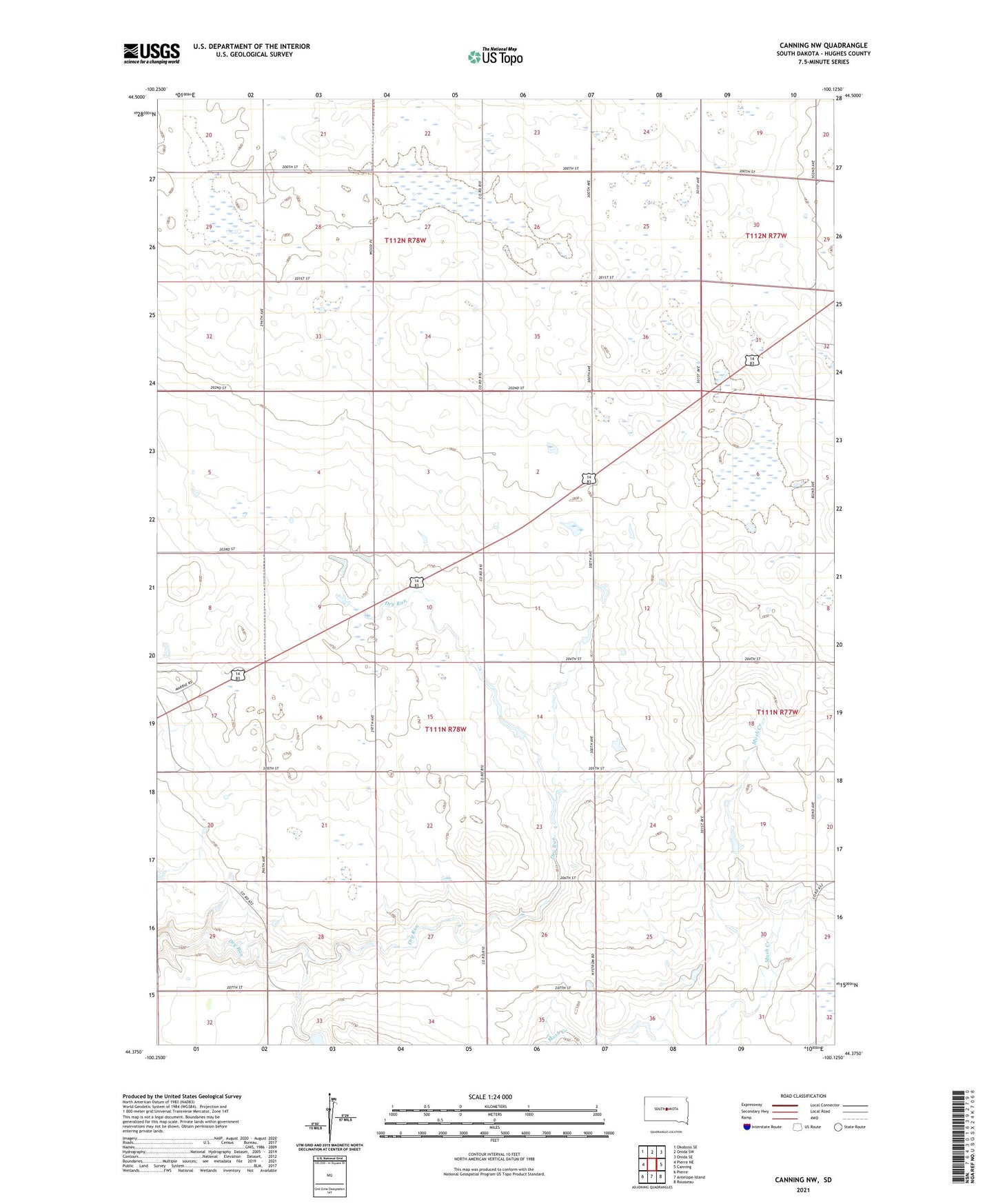 Canning NW South Dakota US Topo Map Image