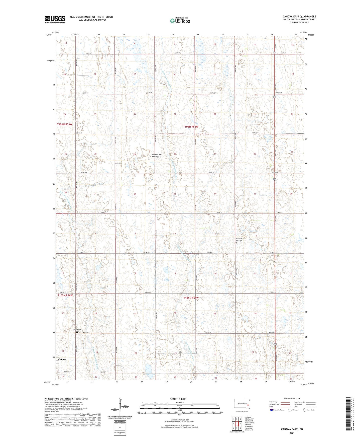 Canova East South Dakota US Topo Map Image