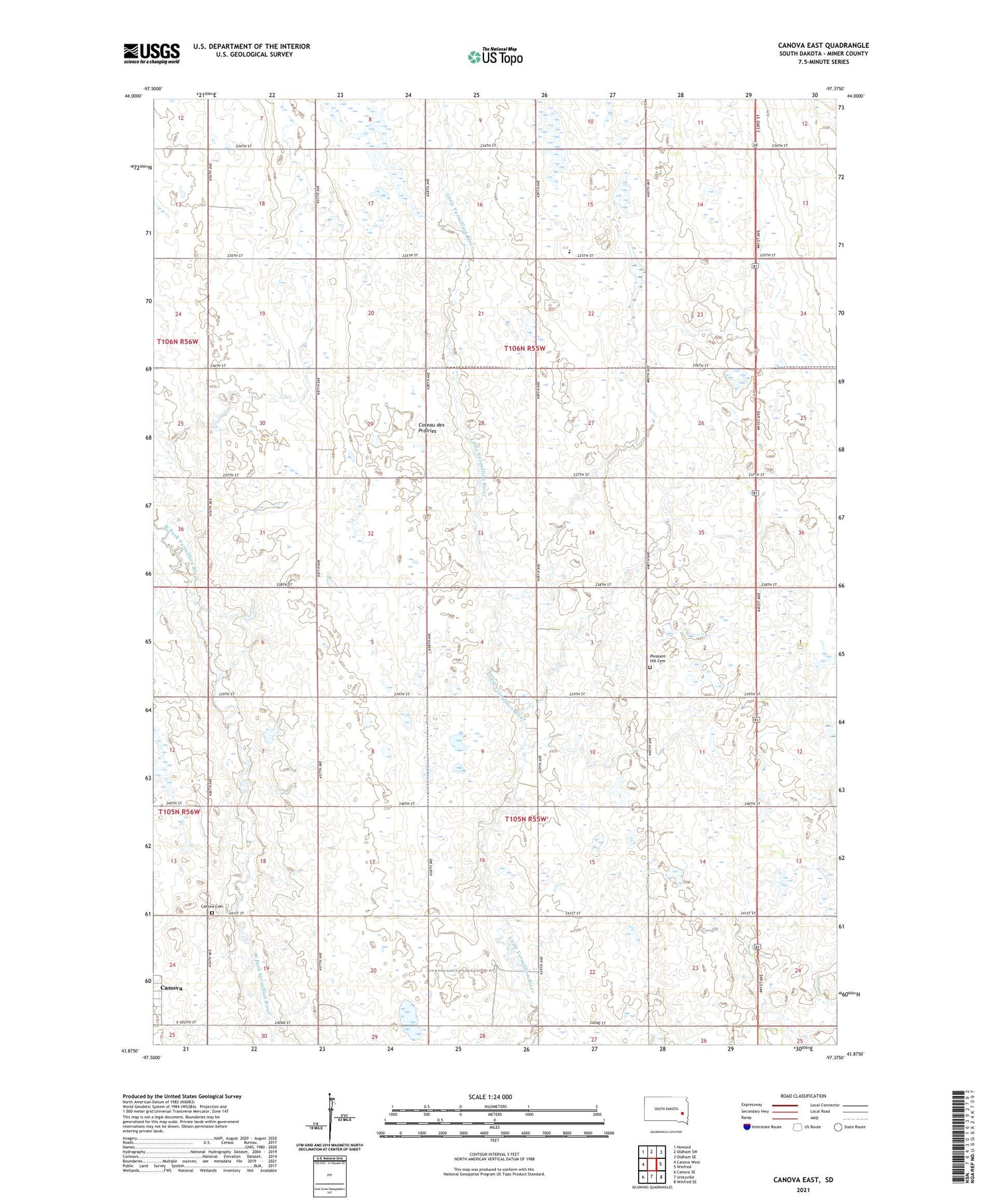 Canova East South Dakota US Topo Map Image