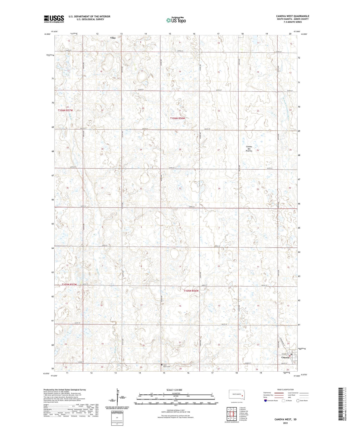 Canova West South Dakota US Topo Map Image