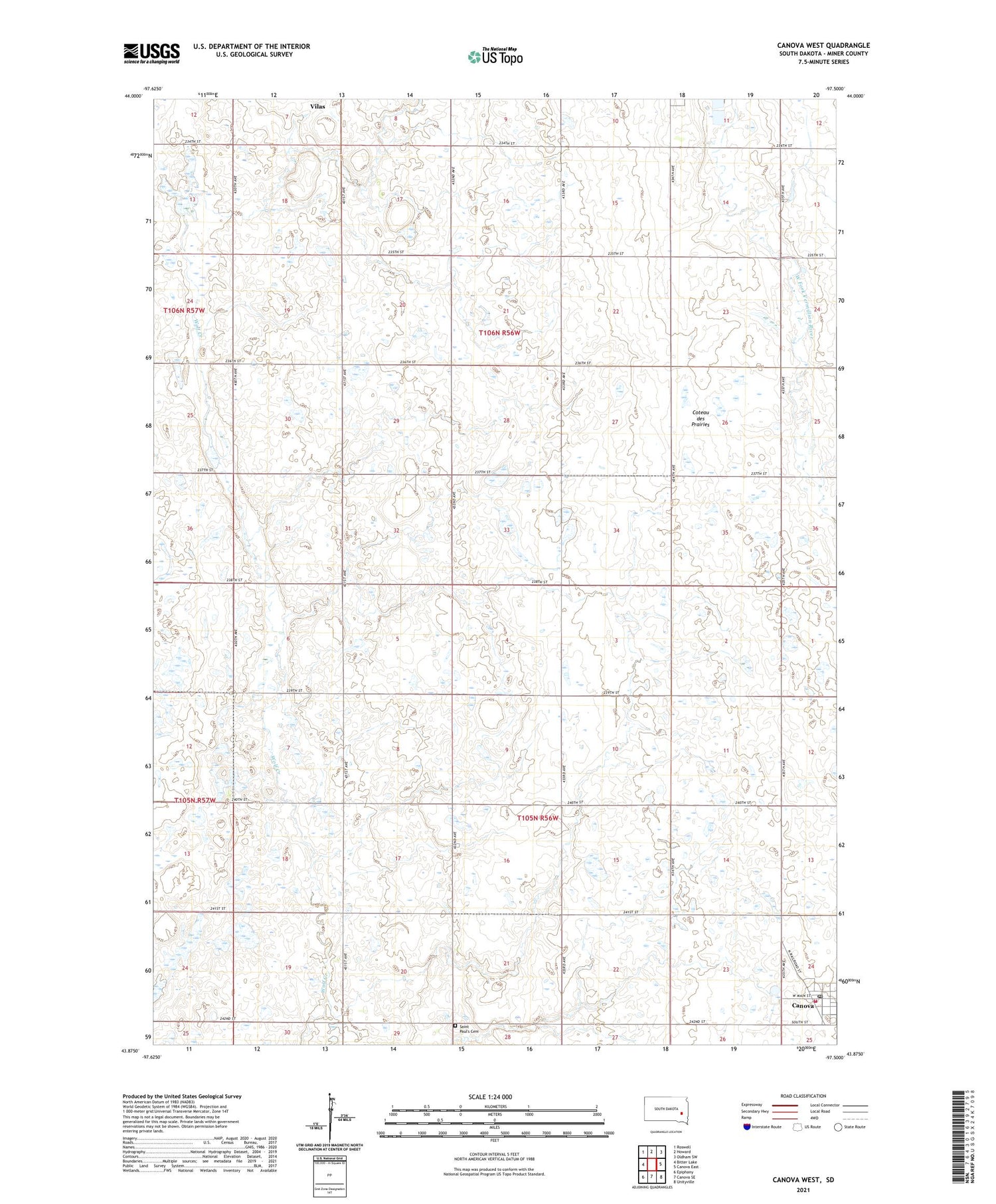 Canova West South Dakota US Topo Map Image