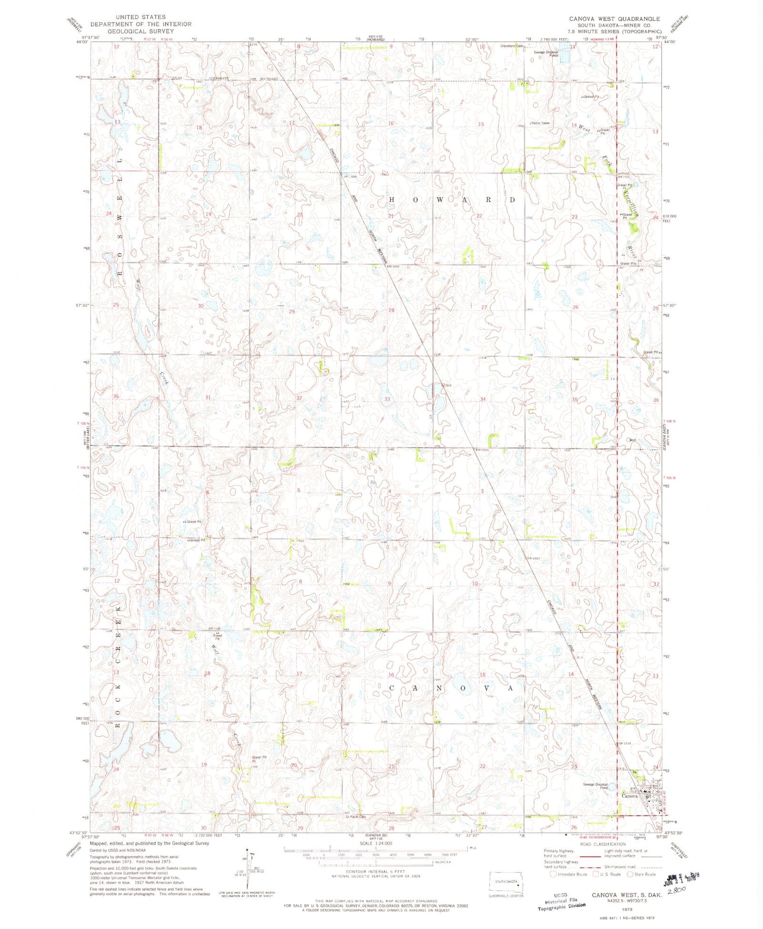 Classic USGS Canova West South Dakota 7.5'x7.5' Topo Map Image