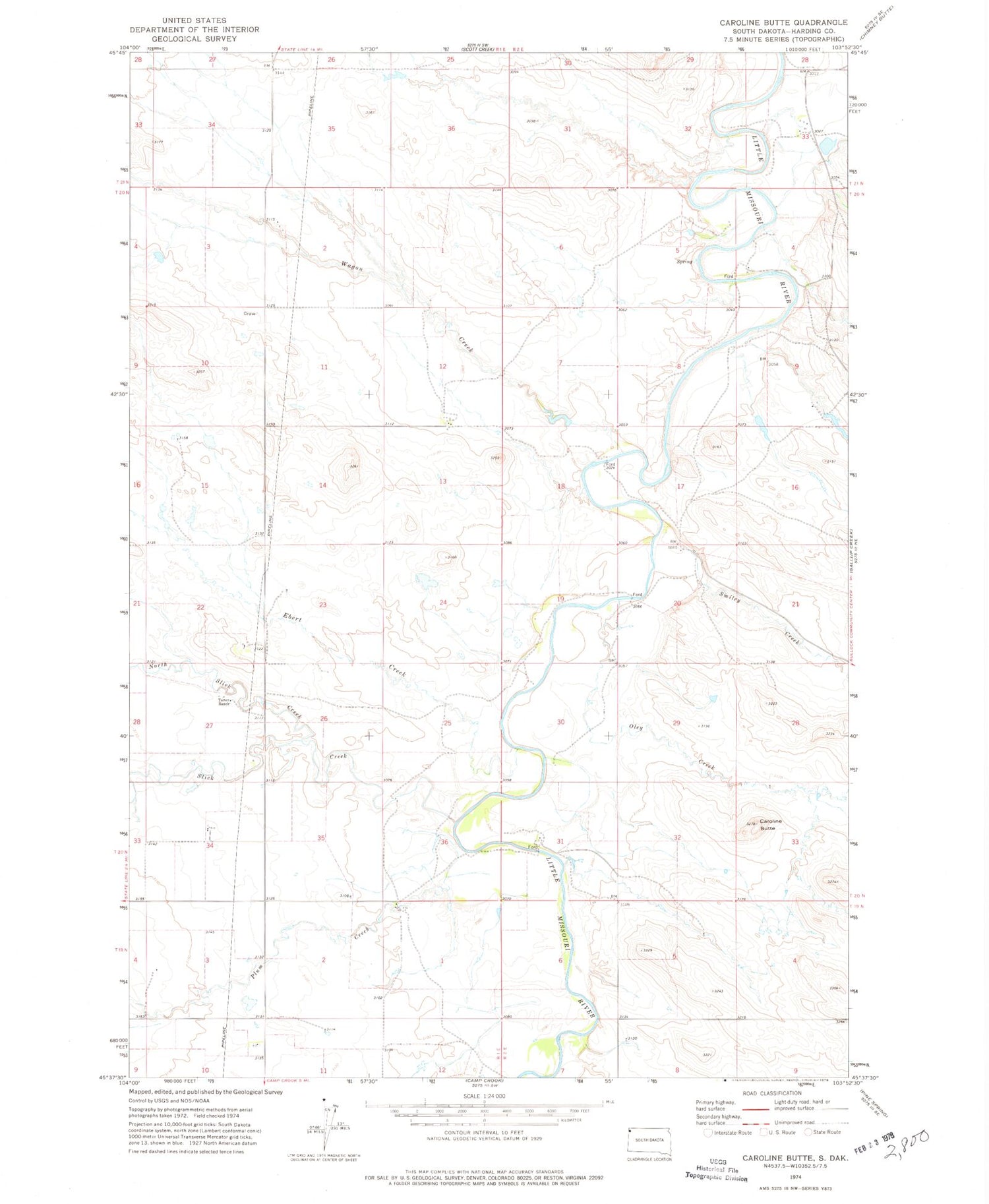 Classic USGS Caroline Butte South Dakota 7.5'x7.5' Topo Map Image