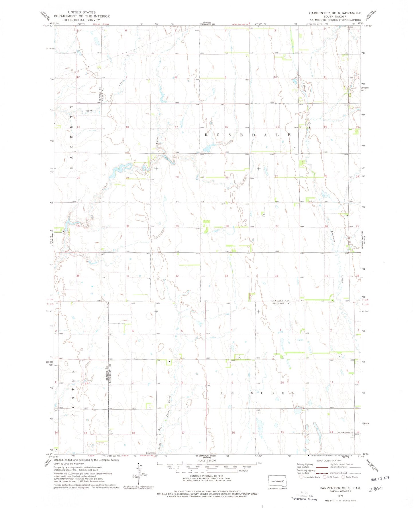 Classic USGS Carpenter SE South Dakota 7.5'x7.5' Topo Map Image