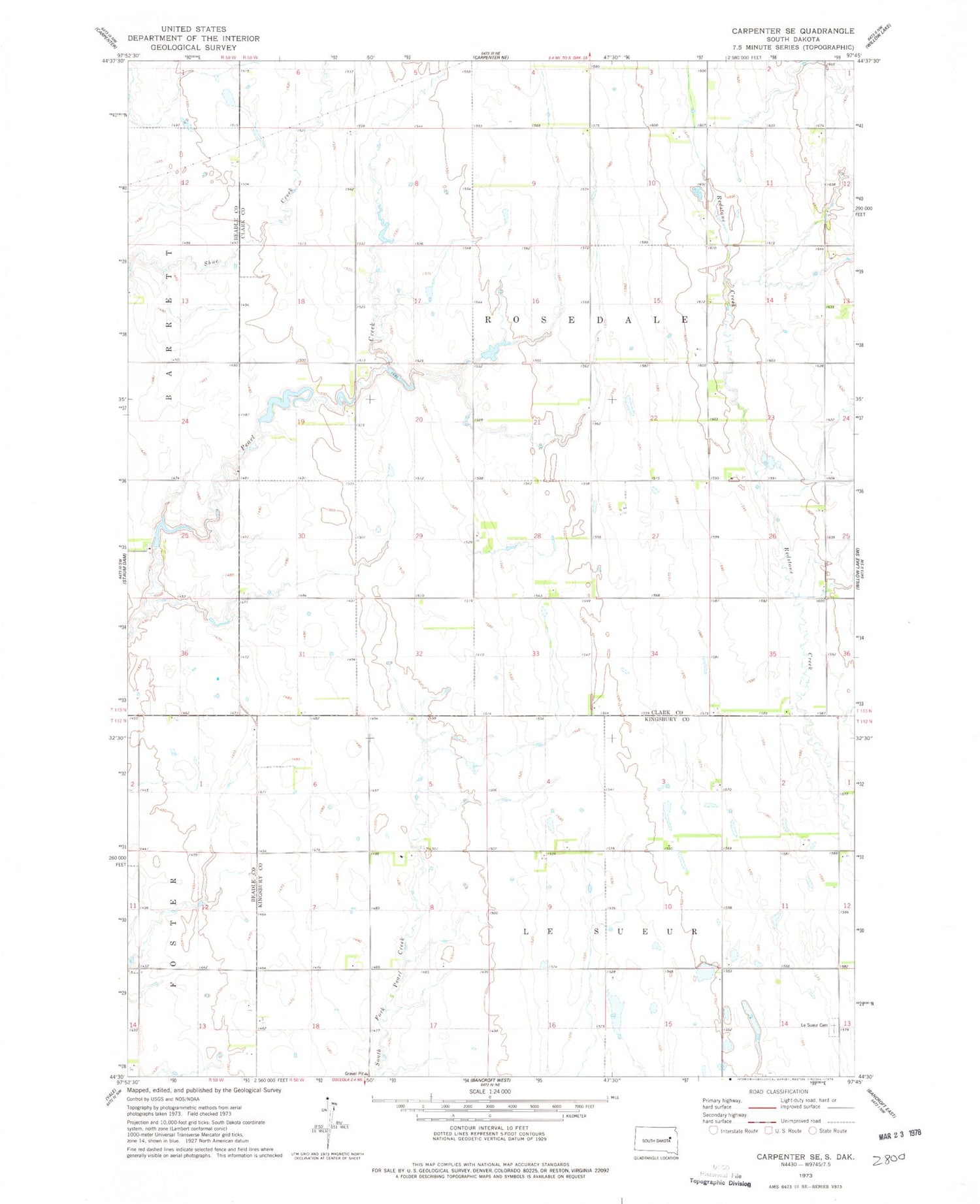 Classic USGS Carpenter SE South Dakota 7.5'x7.5' Topo Map Image