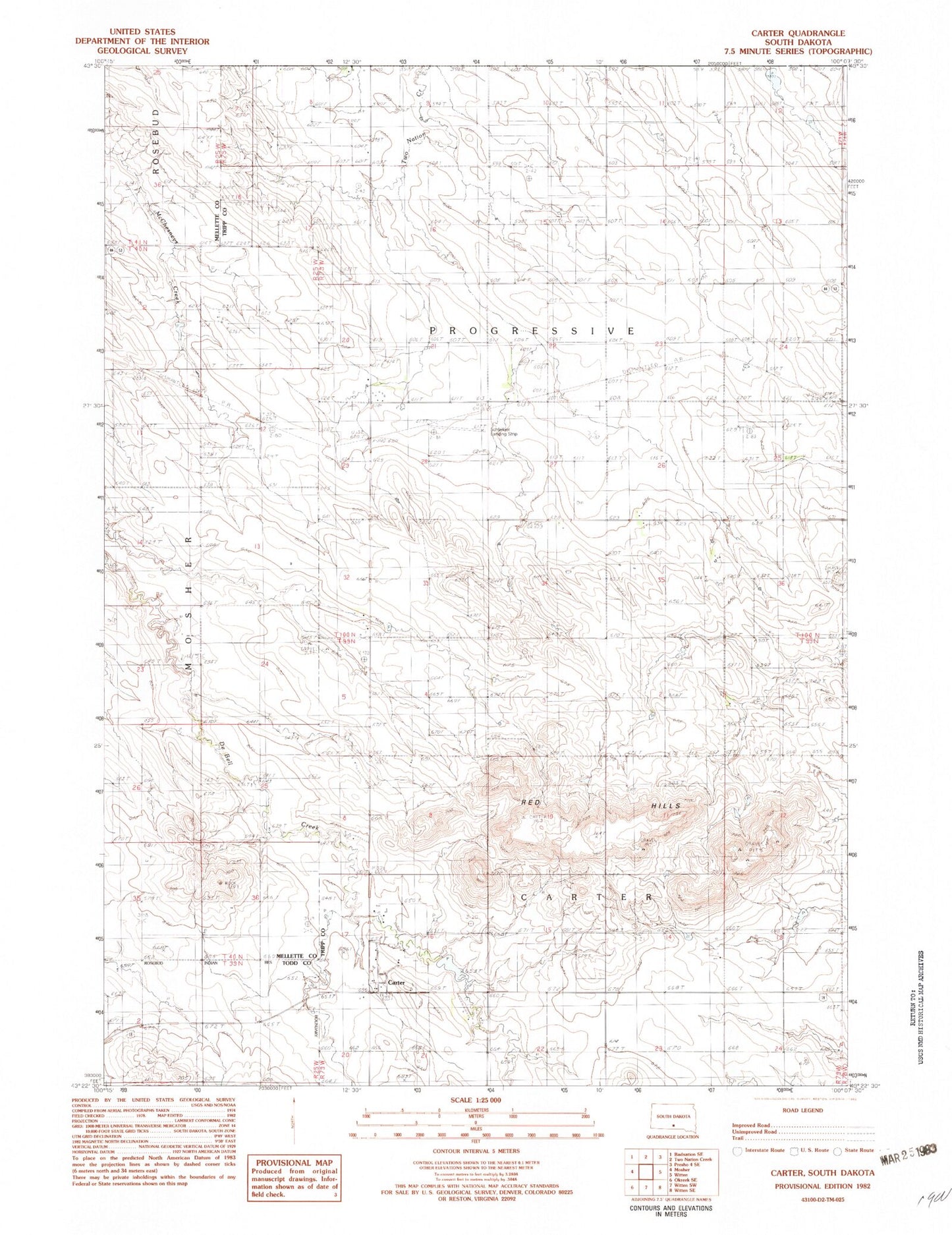 Classic USGS Carter South Dakota 7.5'x7.5' Topo Map Image