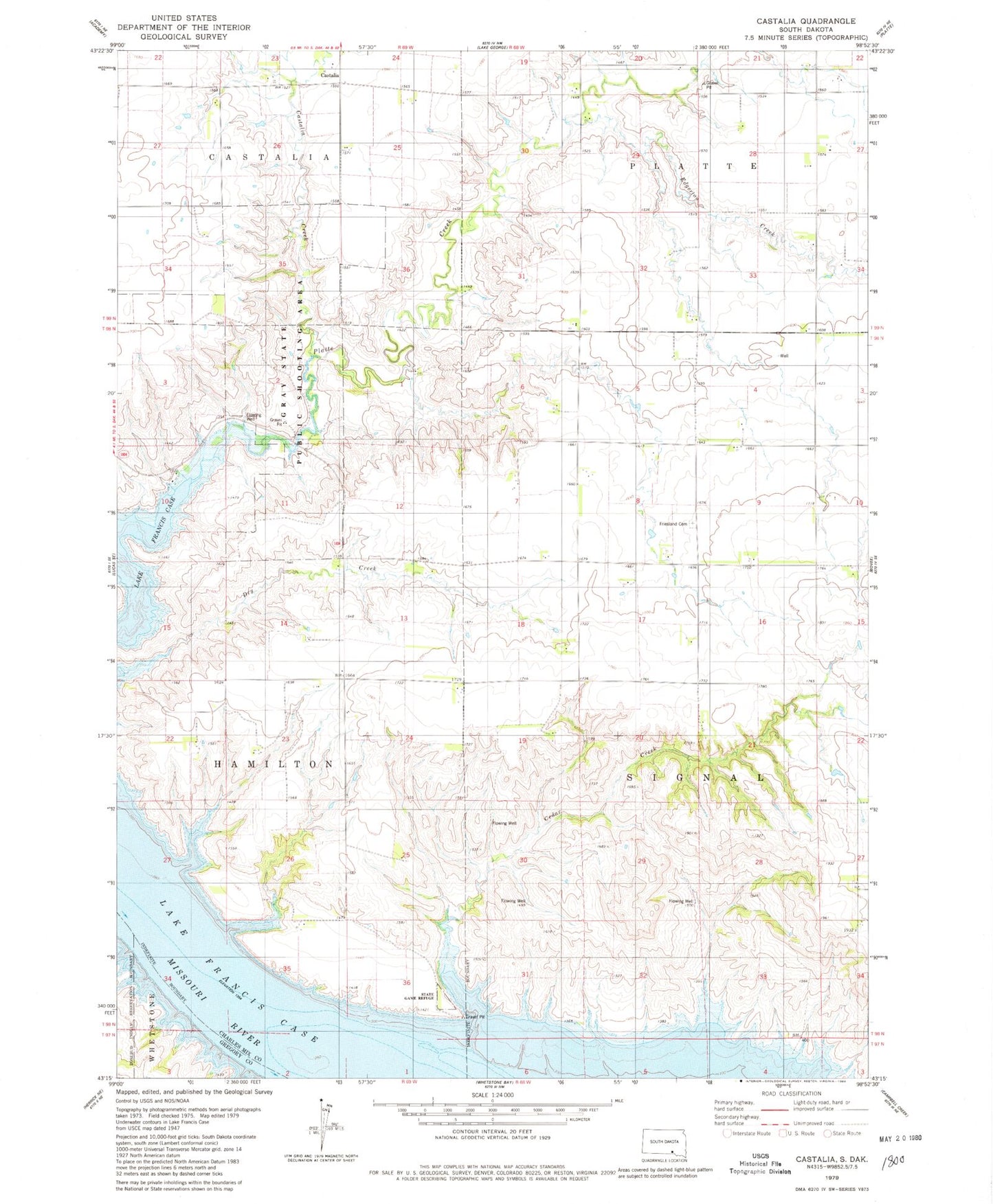 Classic USGS Castalia South Dakota 7.5'x7.5' Topo Map Image