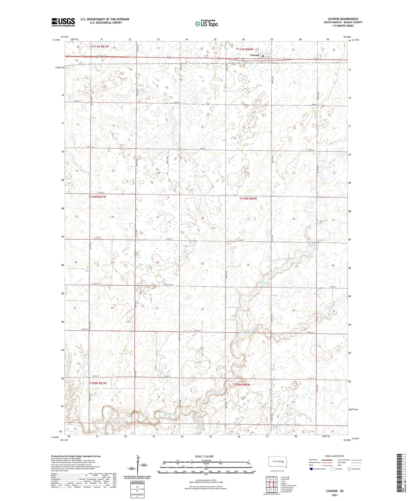 Cavour South Dakota US Topo Map Image