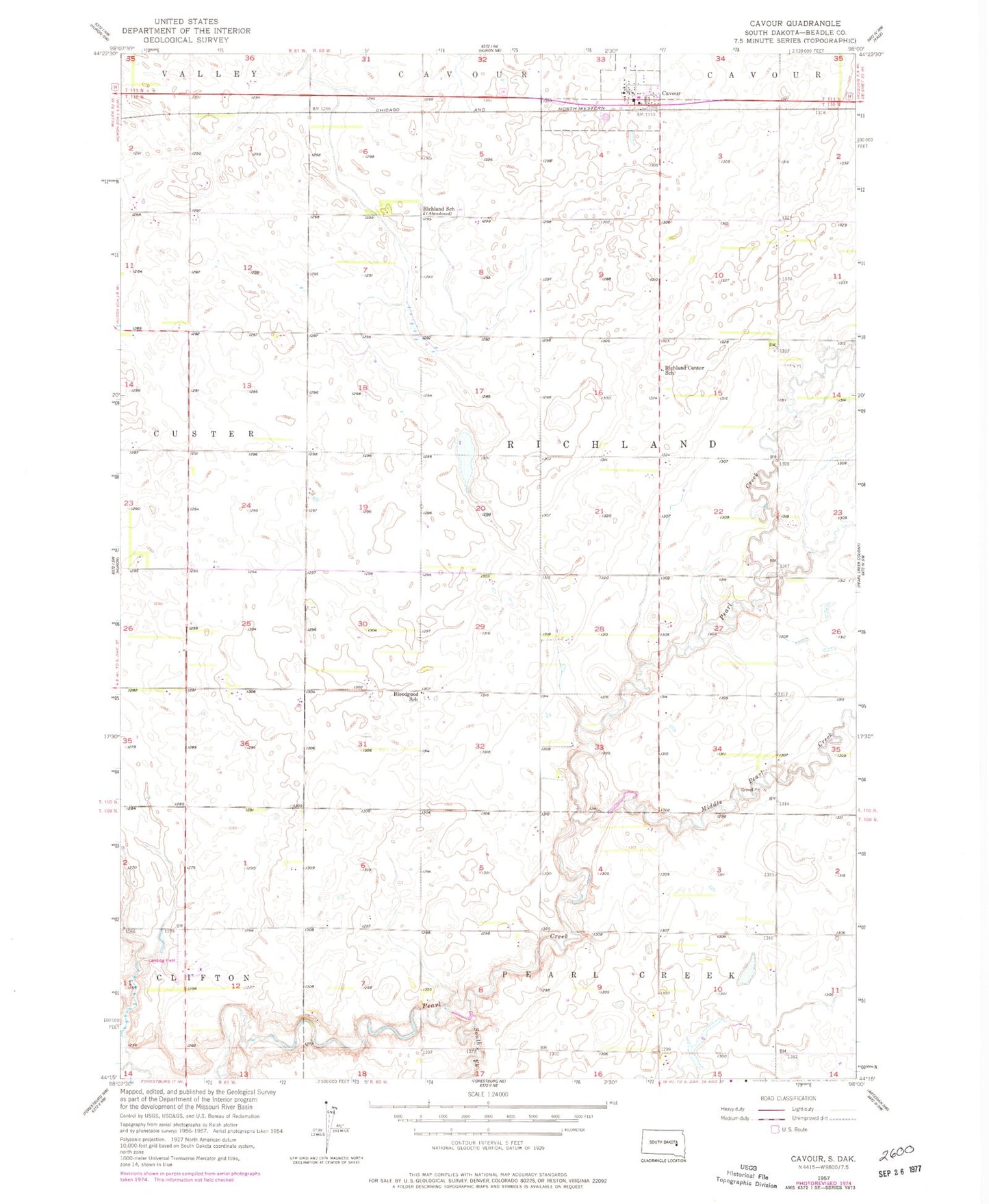 Classic USGS Cavour South Dakota 7.5'x7.5' Topo Map Image