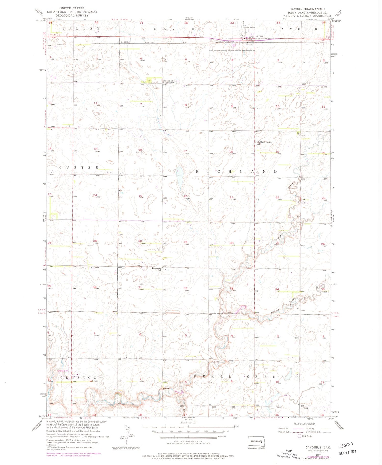 Classic USGS Cavour South Dakota 7.5'x7.5' Topo Map Image