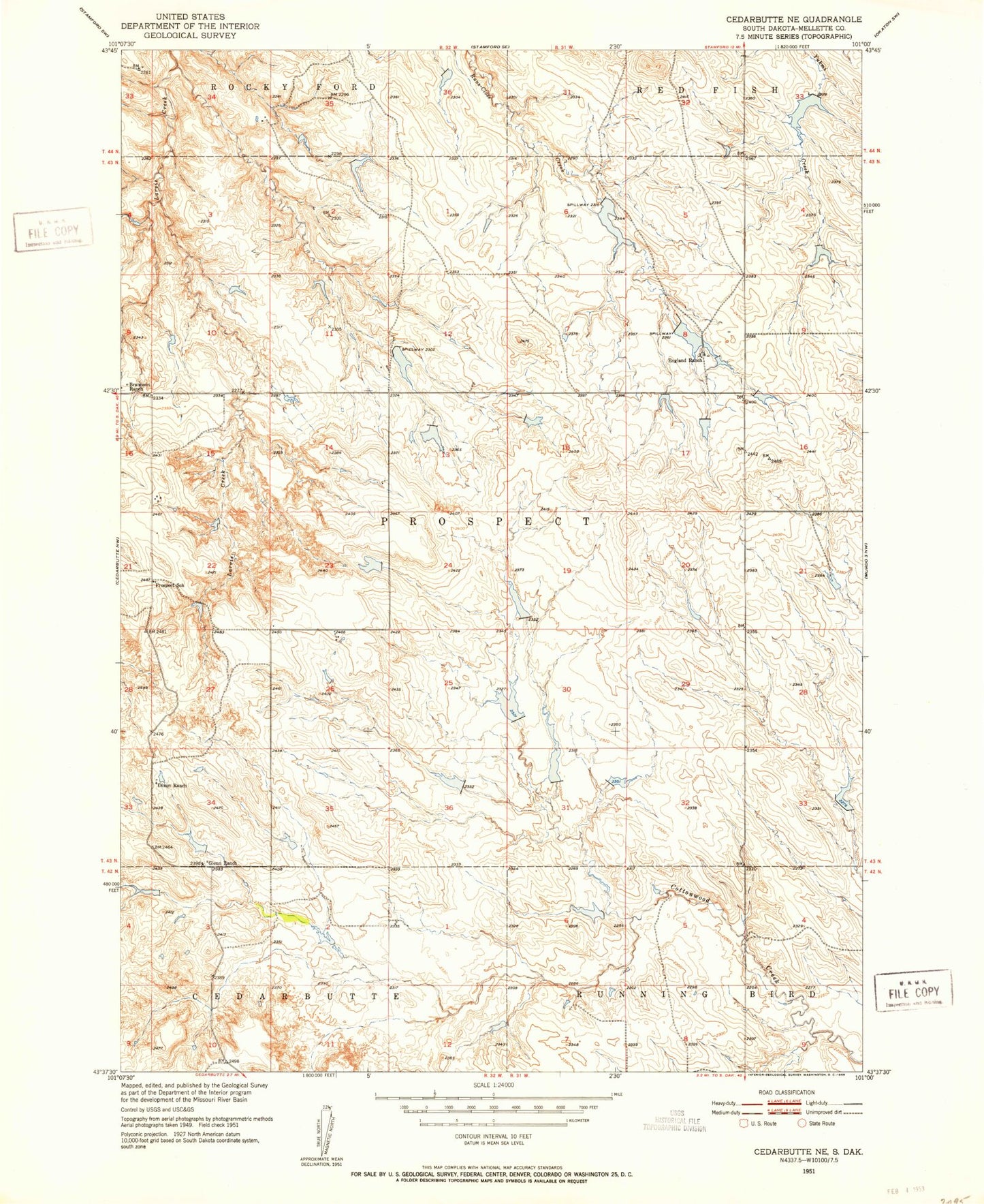 Classic USGS Cedar Butte NE South Dakota 7.5'x7.5' Topo Map Image
