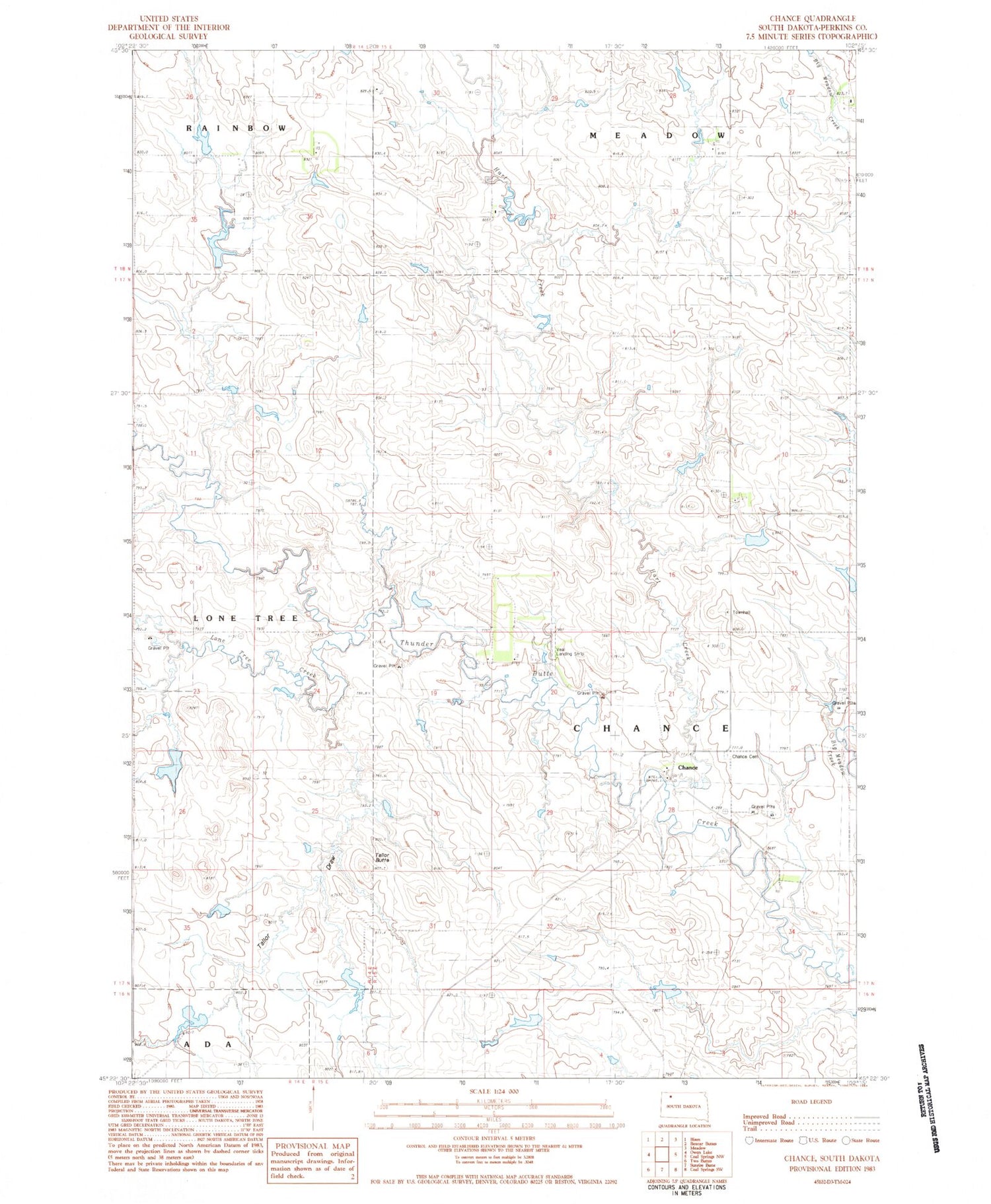Classic USGS Chance South Dakota 7.5'x7.5' Topo Map Image