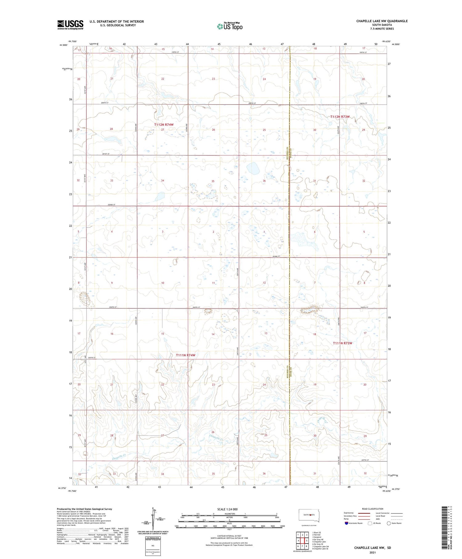 Chapelle Lake NW South Dakota US Topo Map Image