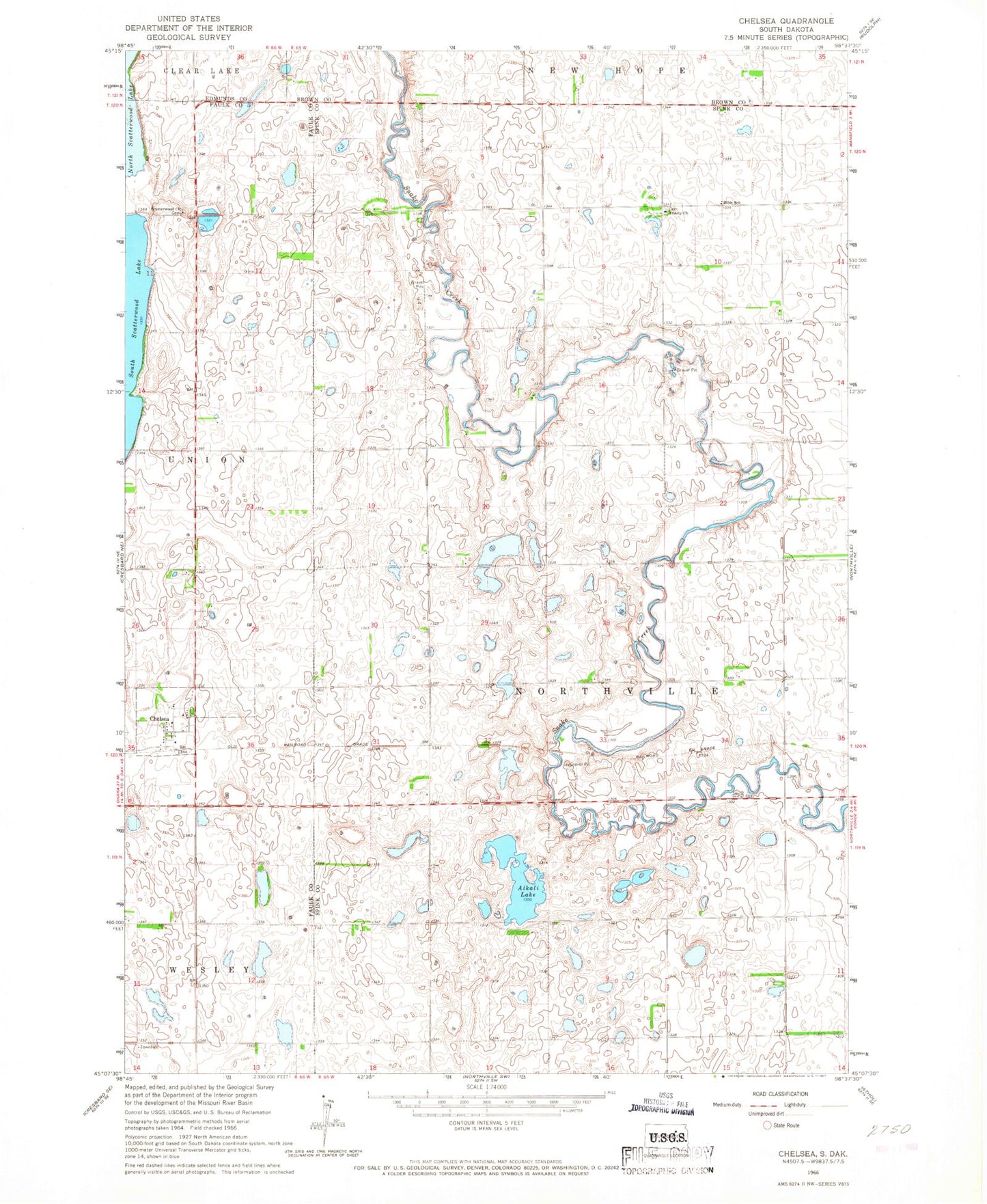 Classic USGS Chelsea South Dakota 7.5'x7.5' Topo Map Image