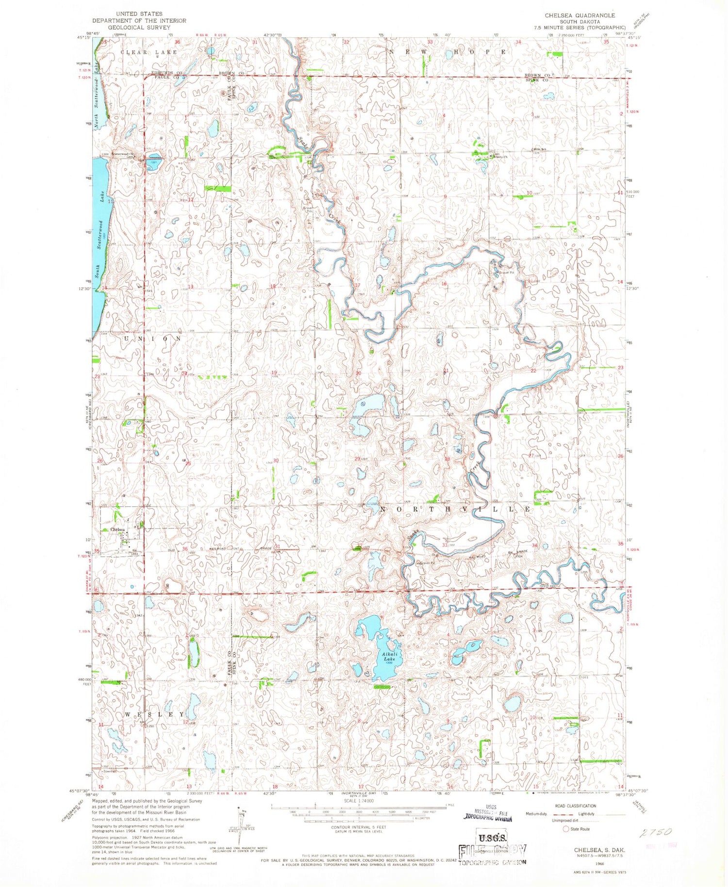 Classic USGS Chelsea South Dakota 7.5'x7.5' Topo Map Image